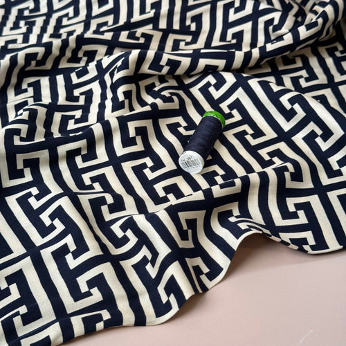 Maze Dark Navy Viscose Sateen Fabric