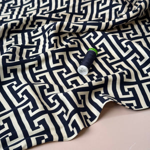 Maze Dark Navy Viscose Sateen Fabric