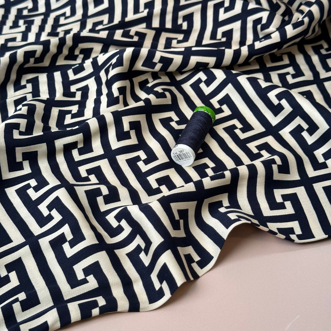Maze Dark Navy Viscose Sateen Fabric