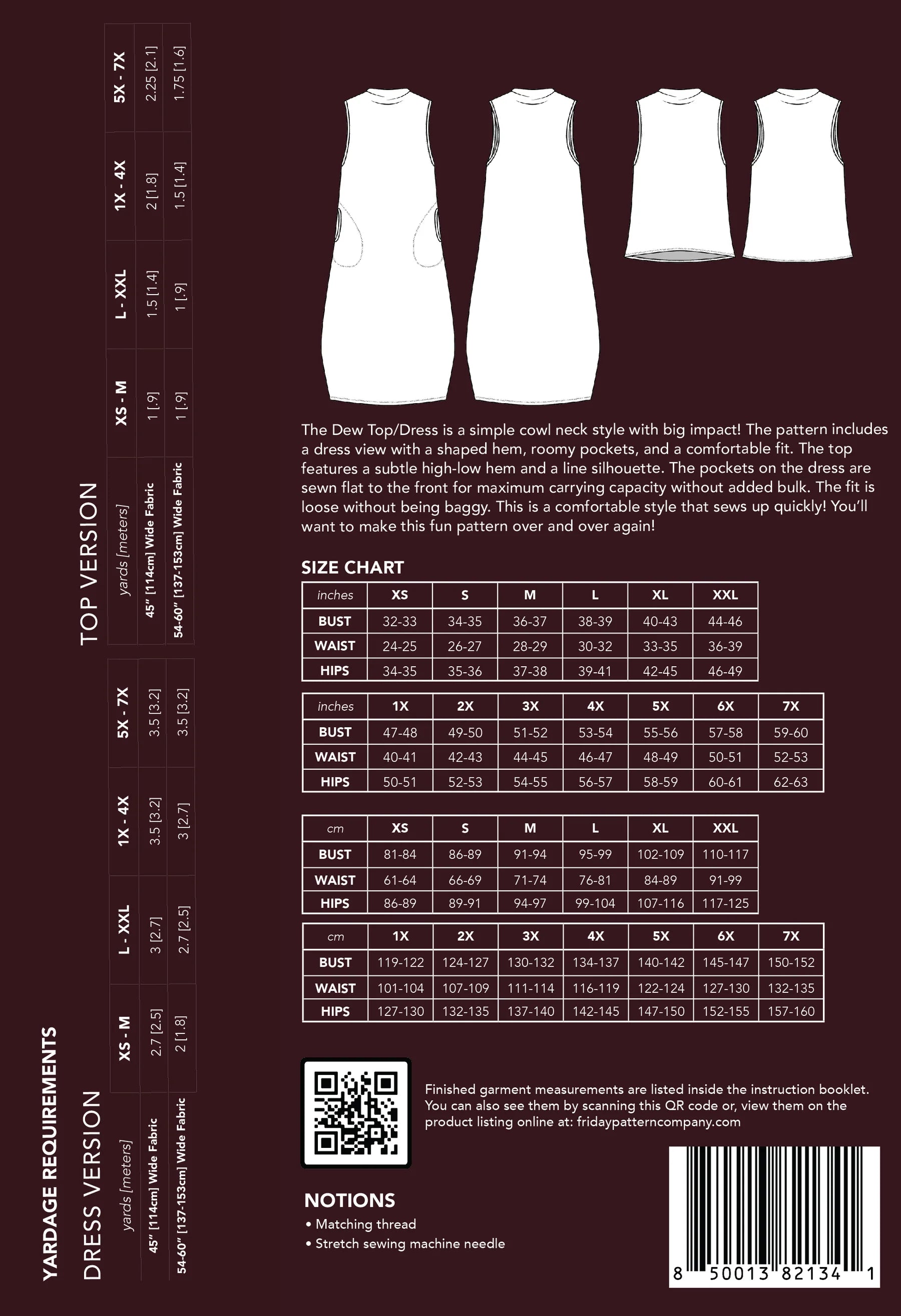 Sewing Kit - Friday Pattern Co Dew Top or Dress Sewing Kit in Derby Rib Knit Jersey