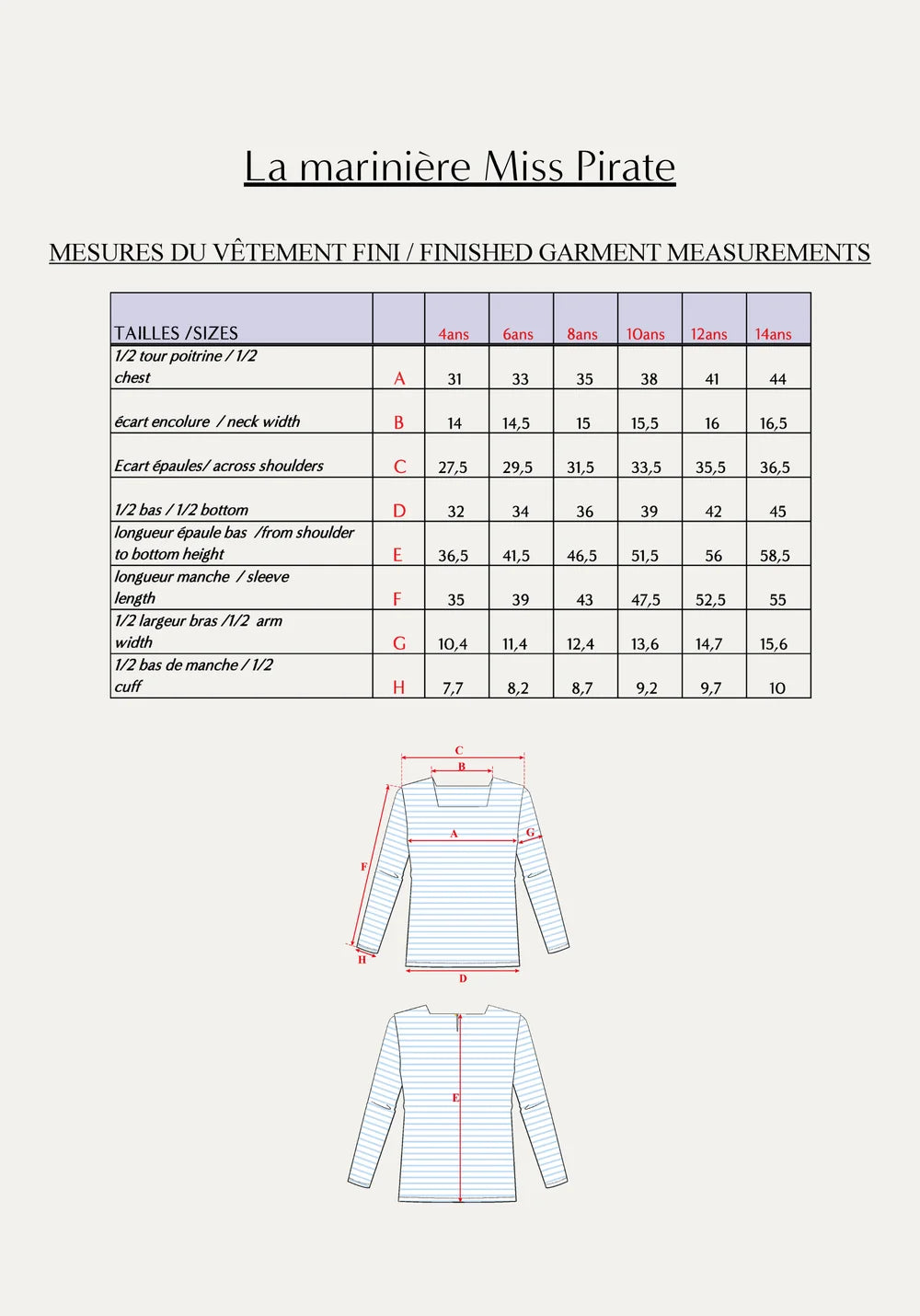 Maison Fauve - MISS PIRATE Breton Top Sewing Paper Pattern (age 4-14)