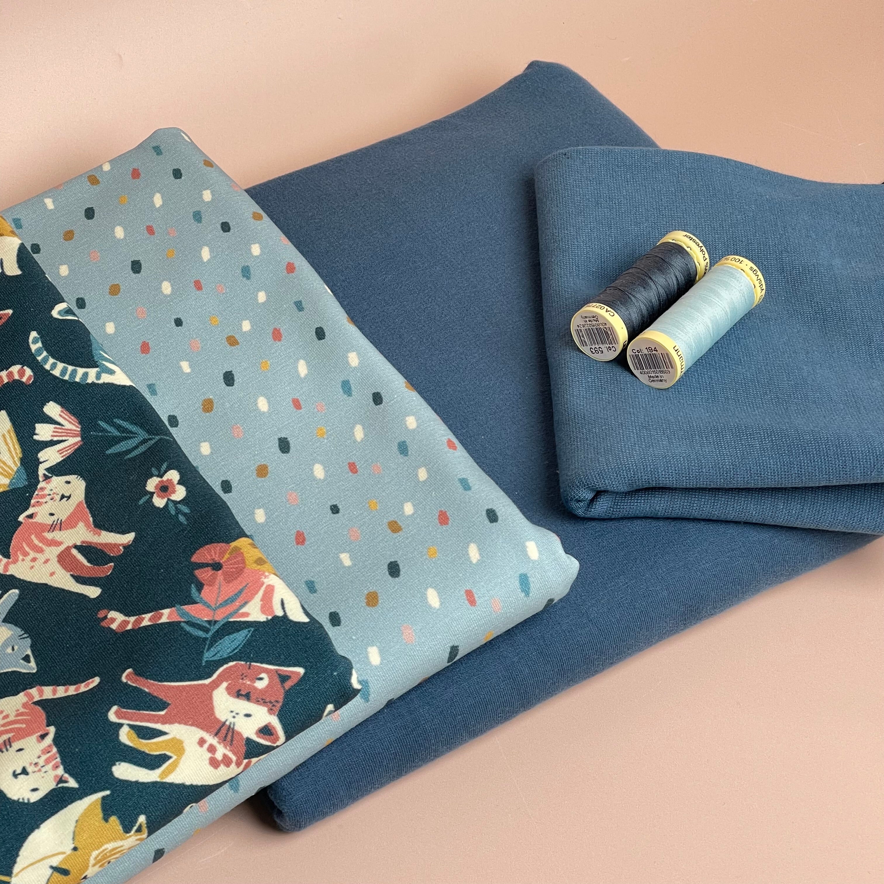 Make an Outfit Colour Bundle - Playful Cats and Dots Danish Cotton Jerseys with Sweat-shirting and Ribbing