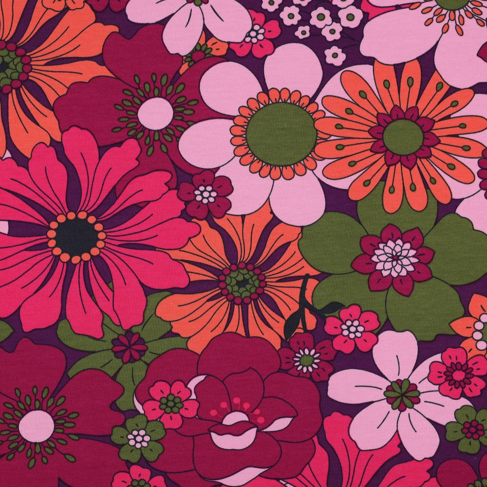 Nerida Hansen - Blooms in Pink and Moss Green Cotton French Terry