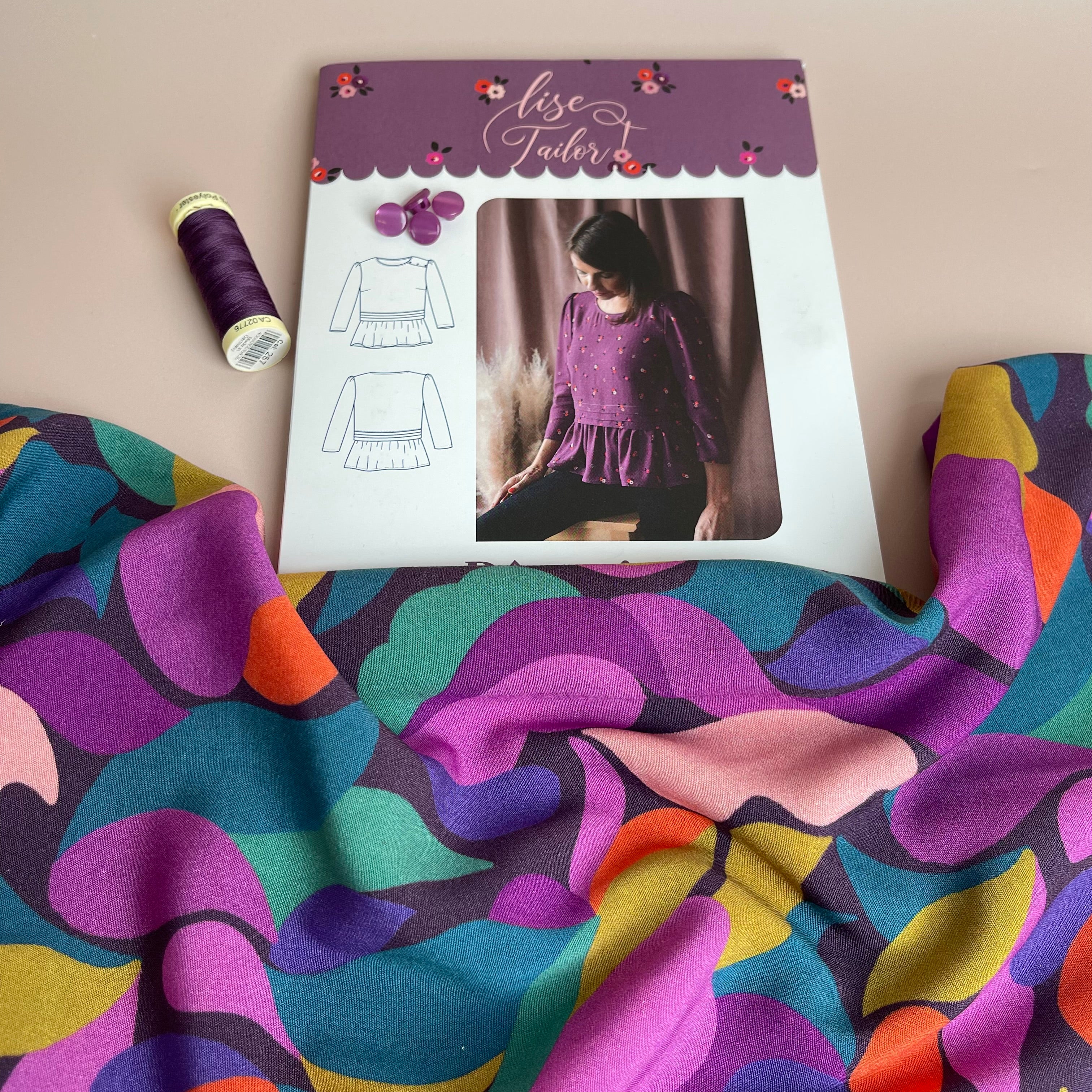 Sewing Kit - Lise Tailor Reverie Blouse or Dress in Purple Petals Viscose