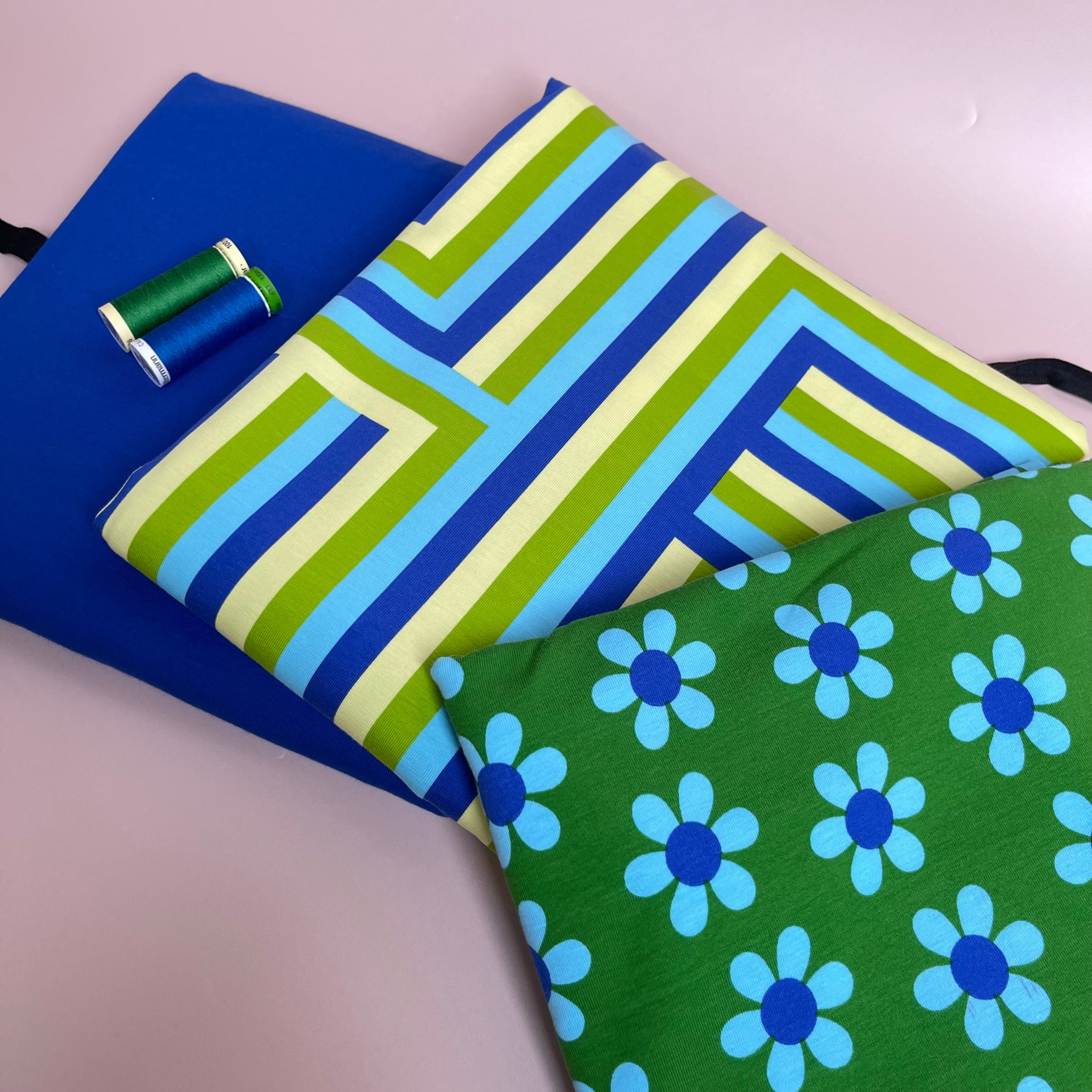 Make an Outfit Colour Bundle - Graphic Flowers and Maze Cotton Jersey Fabrics