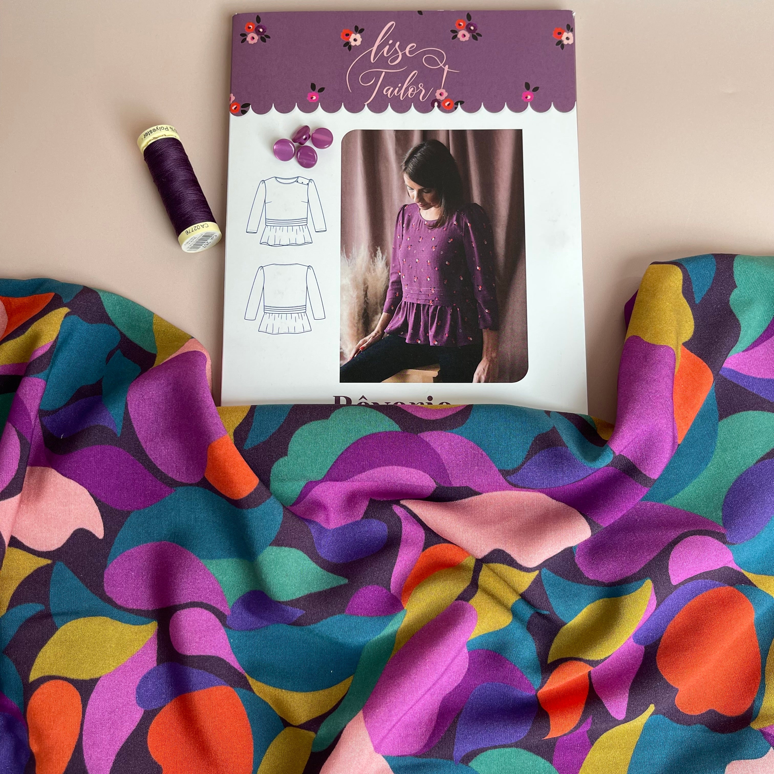 Sewing Kit - Lise Tailor Reverie Blouse or Dress in Purple Petals Viscose