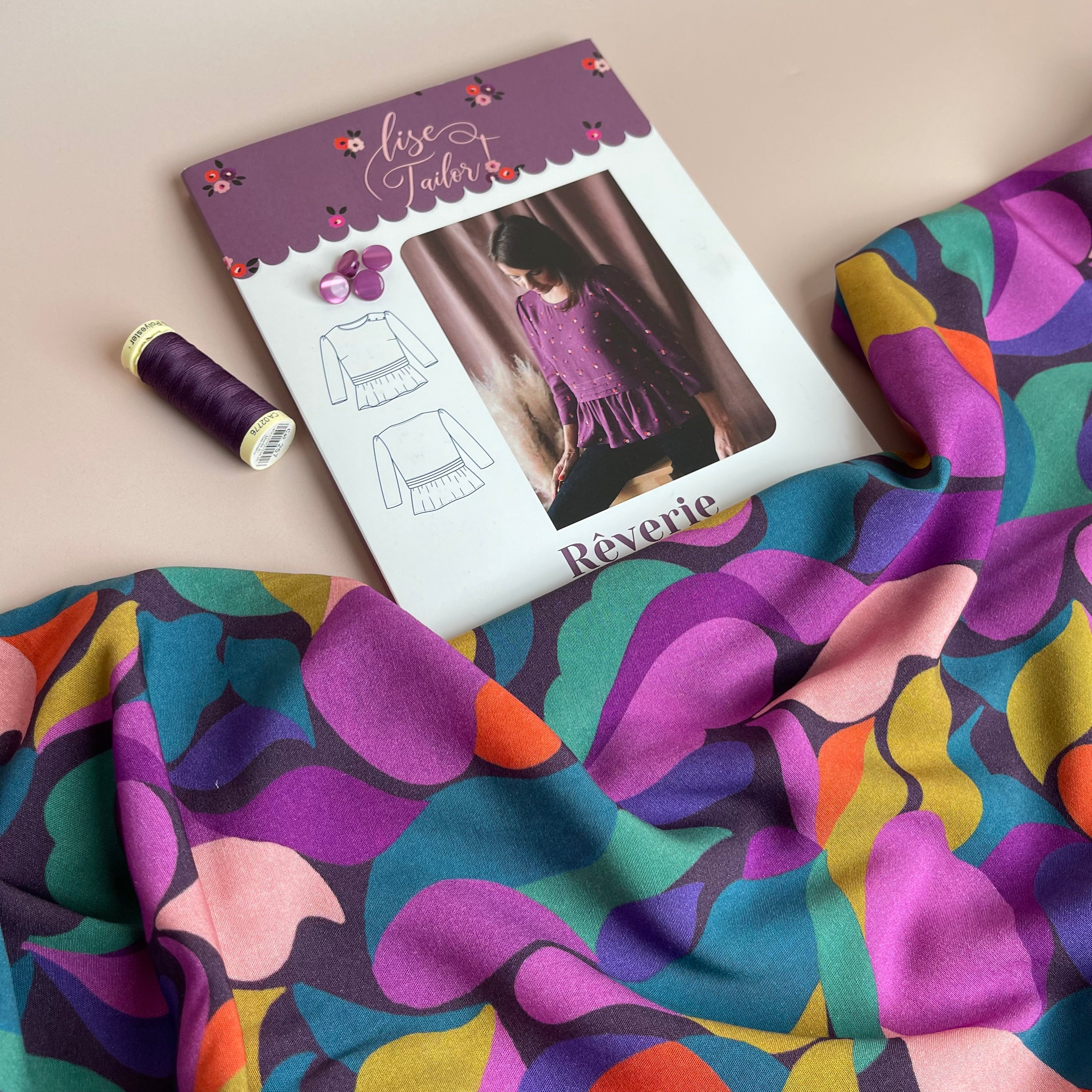 Sewing Kit - Lise Tailor Reverie Blouse or Dress in Purple Petals Viscose