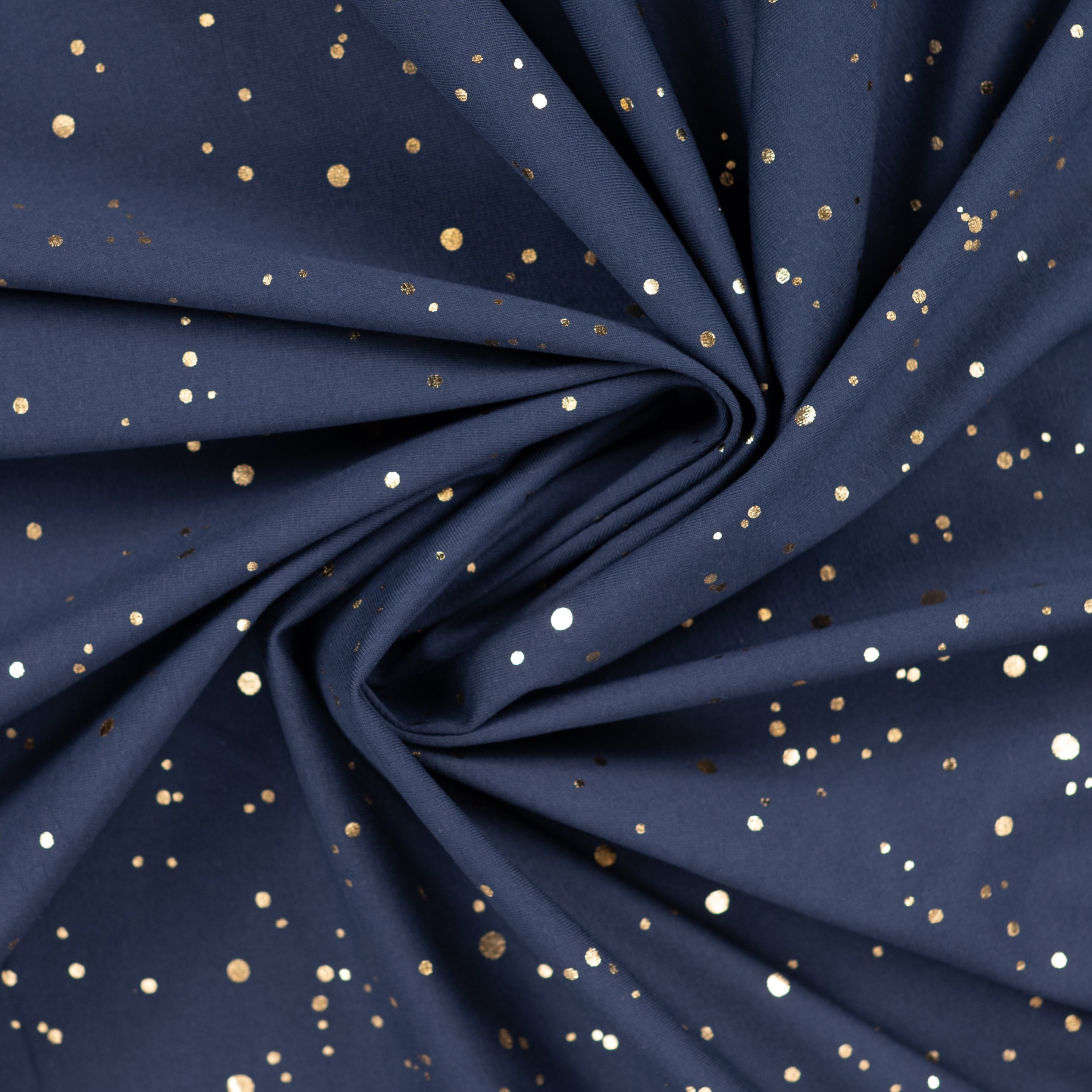 Gold Confetti on Navy Cotton Jersey Fabric
