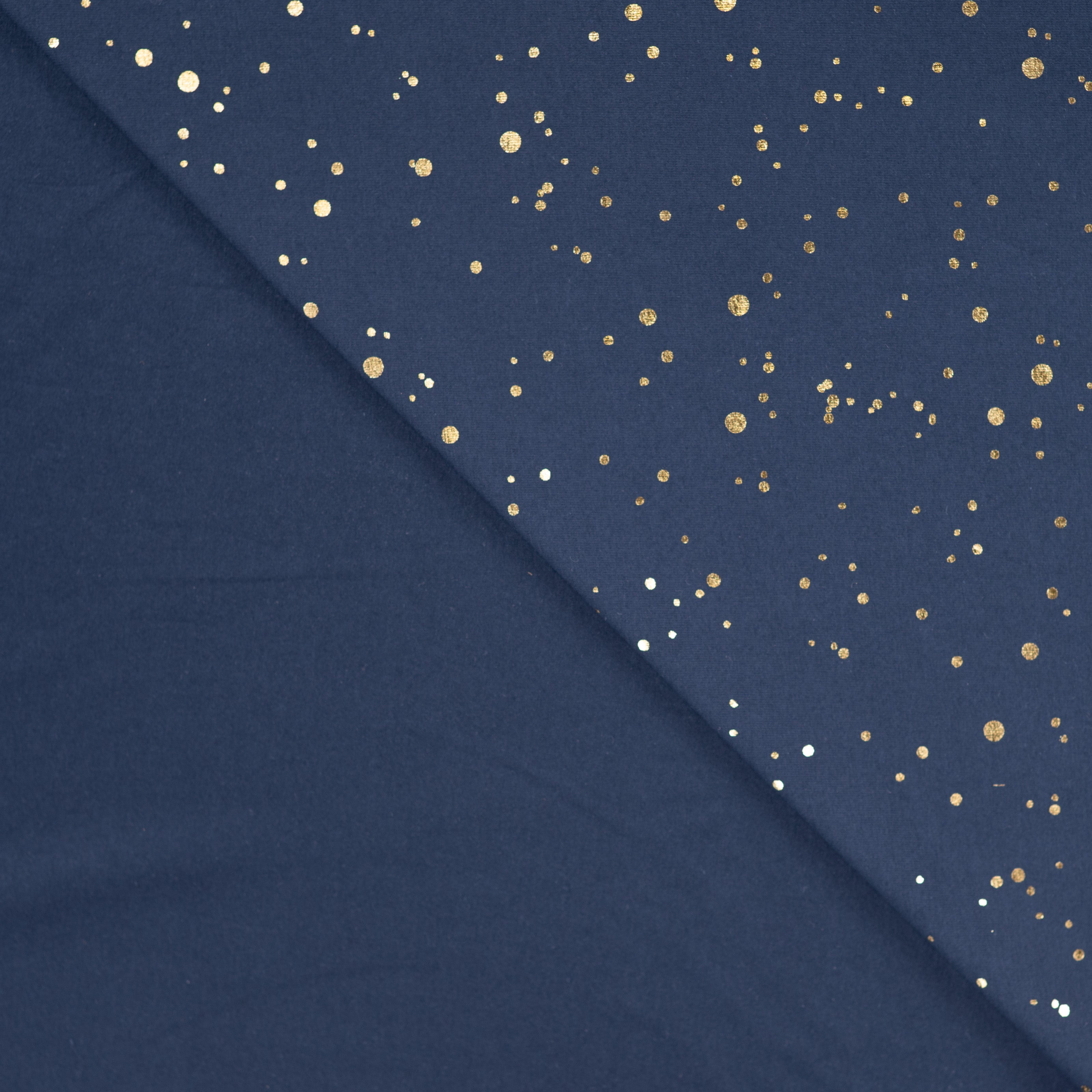Gold Confetti on Navy Cotton Jersey Fabric