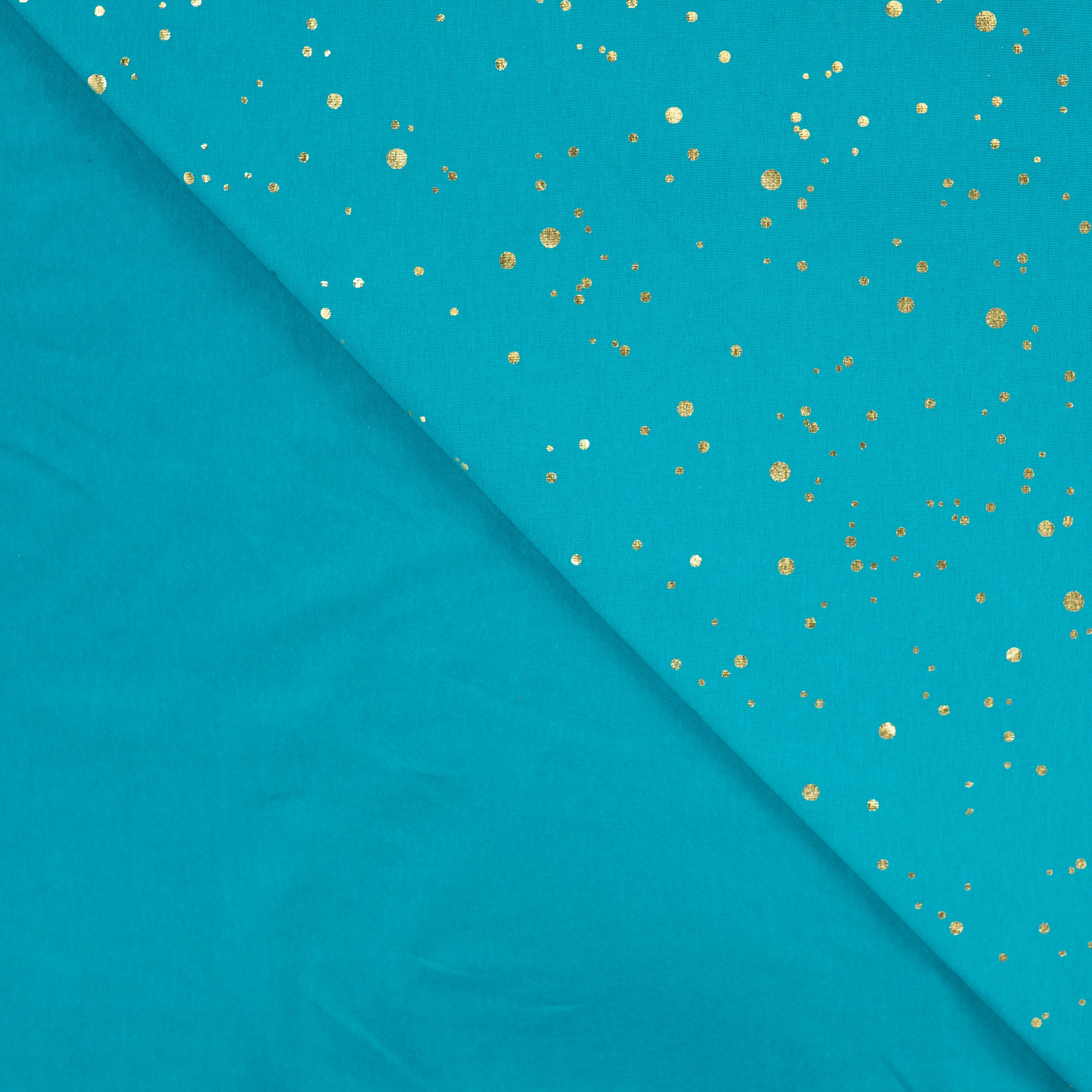 Gold Confetti on Petrol Cotton Jersey Fabric