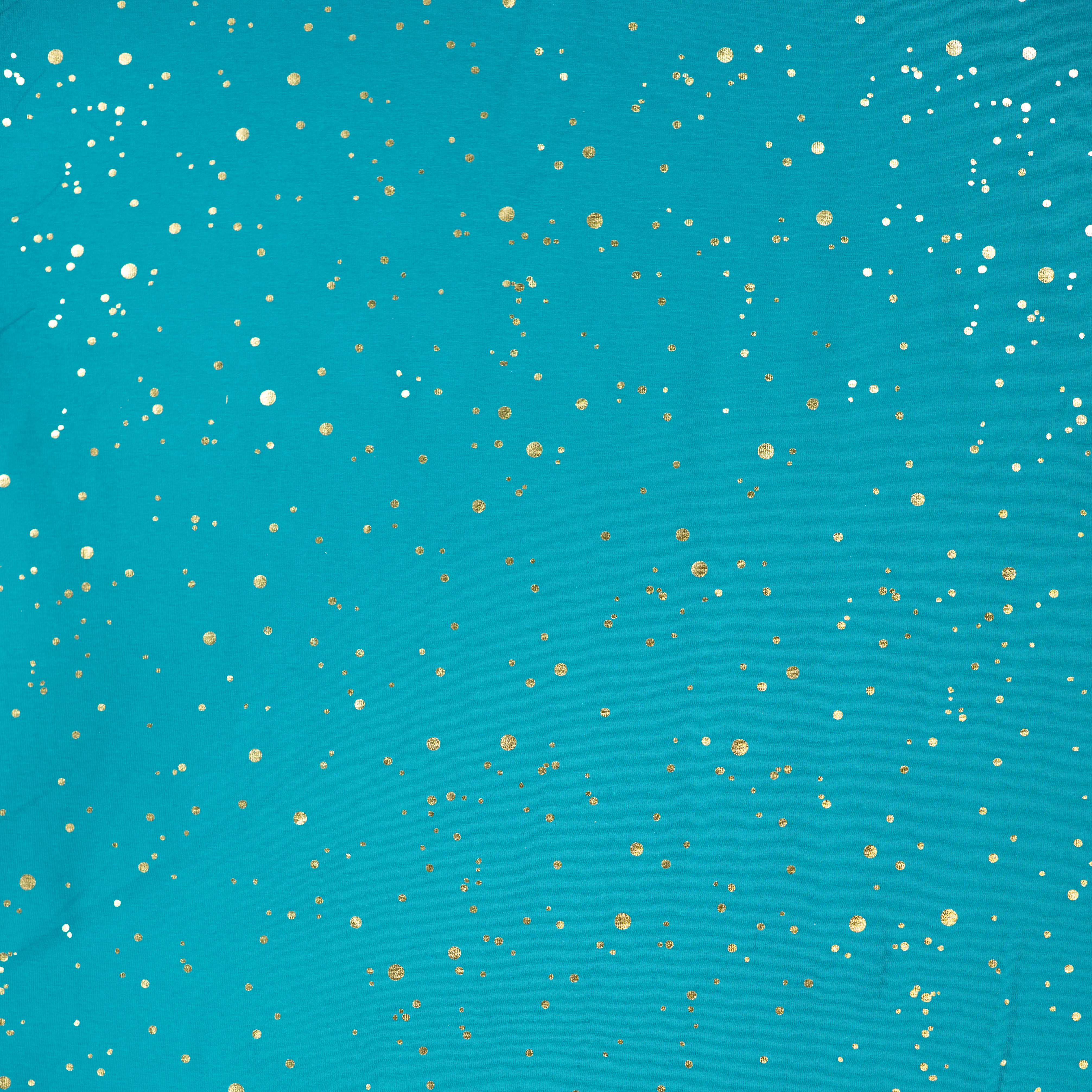 Gold Confetti on Petrol Cotton Jersey Fabric