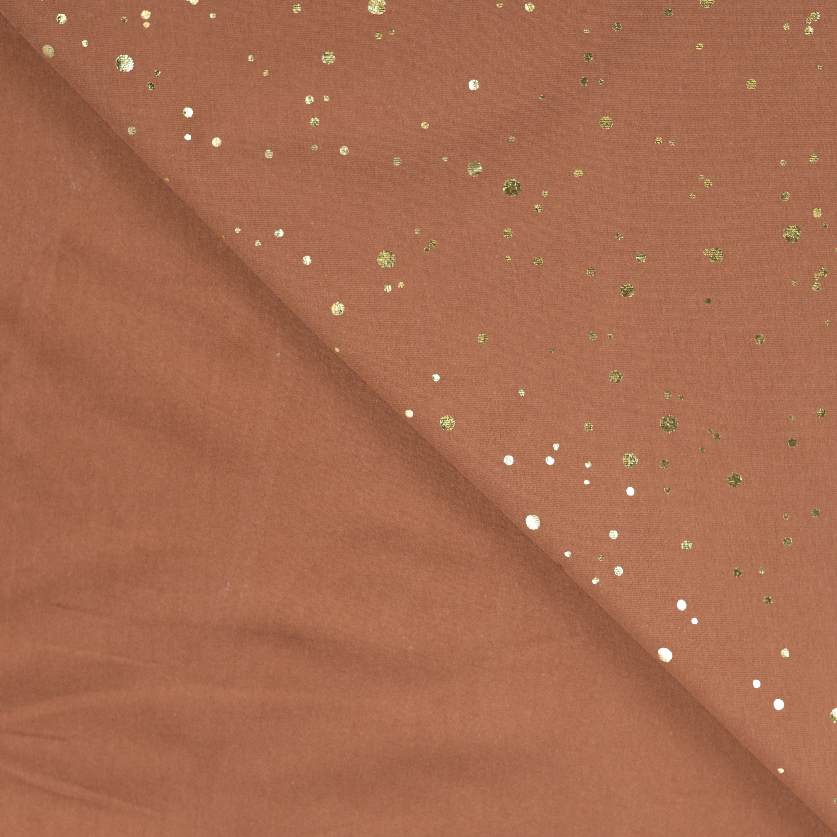 Gold Confetti on Brown Cotton Jersey Fabric