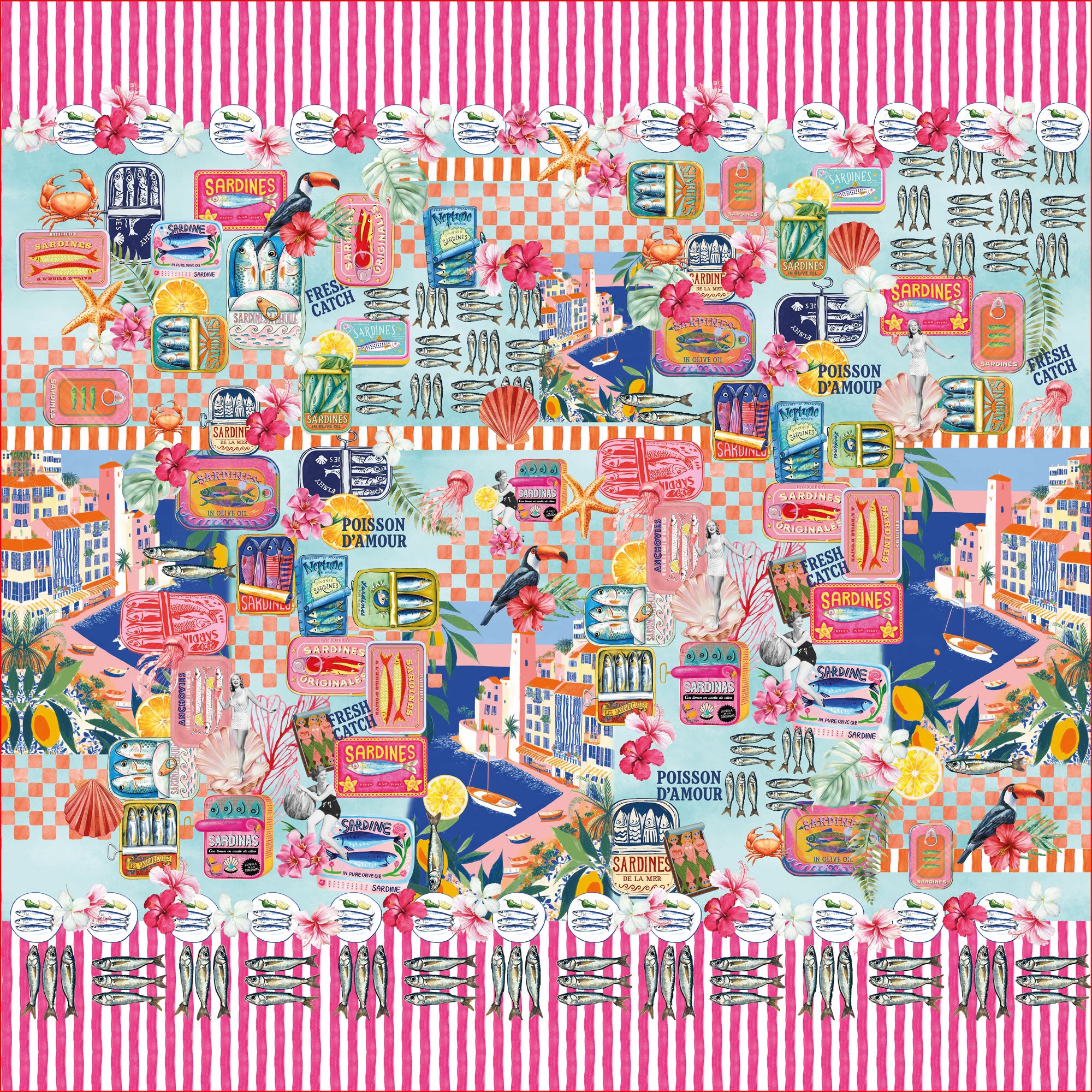 Sardines Panel 150x150 cm Cotton Jersey Fabric - £24 per panel