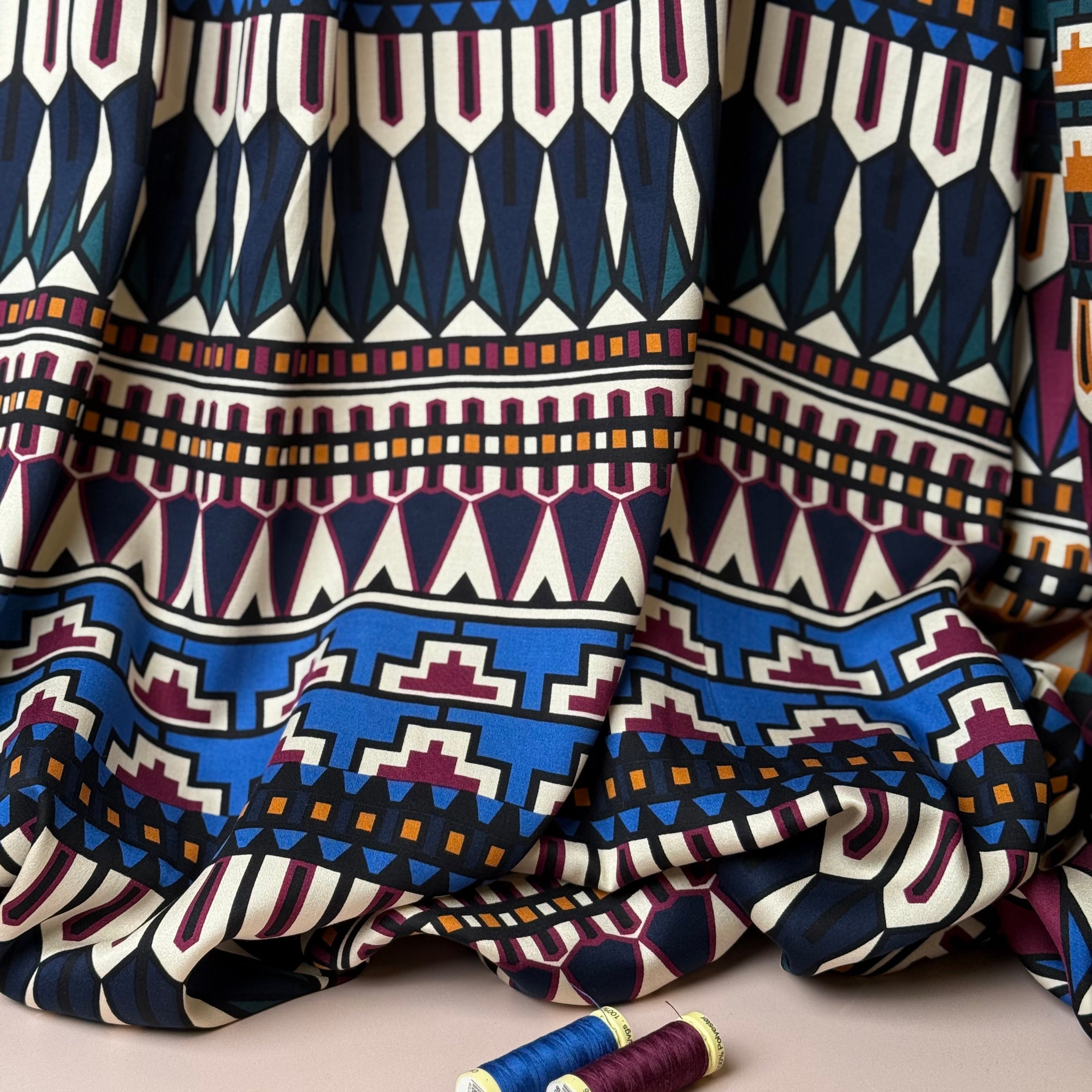 Autumn Jewel Royal Blue Viscose Twill Sateen Fabric