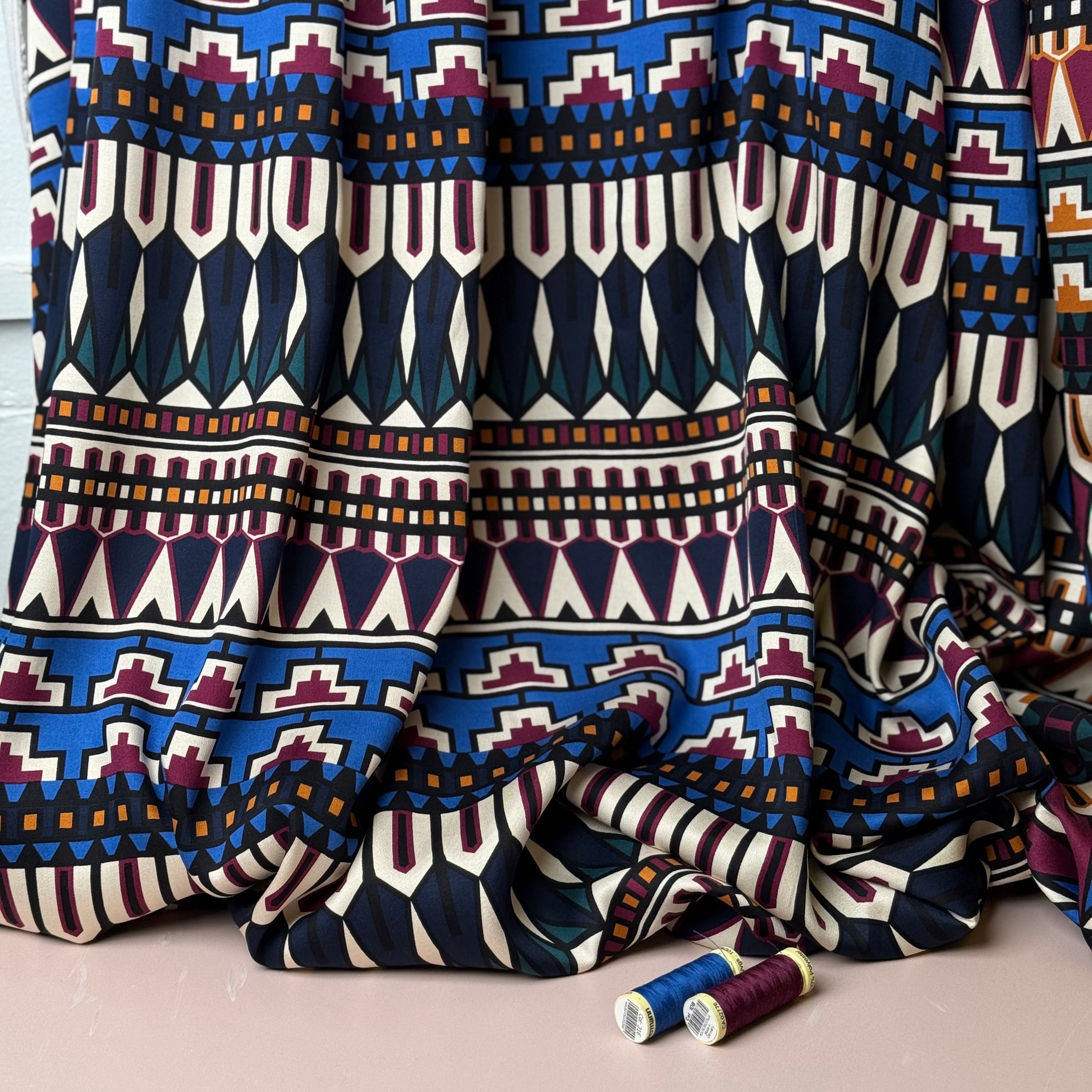 Autumn Jewel Royal Blue Viscose Twill Sateen Fabric