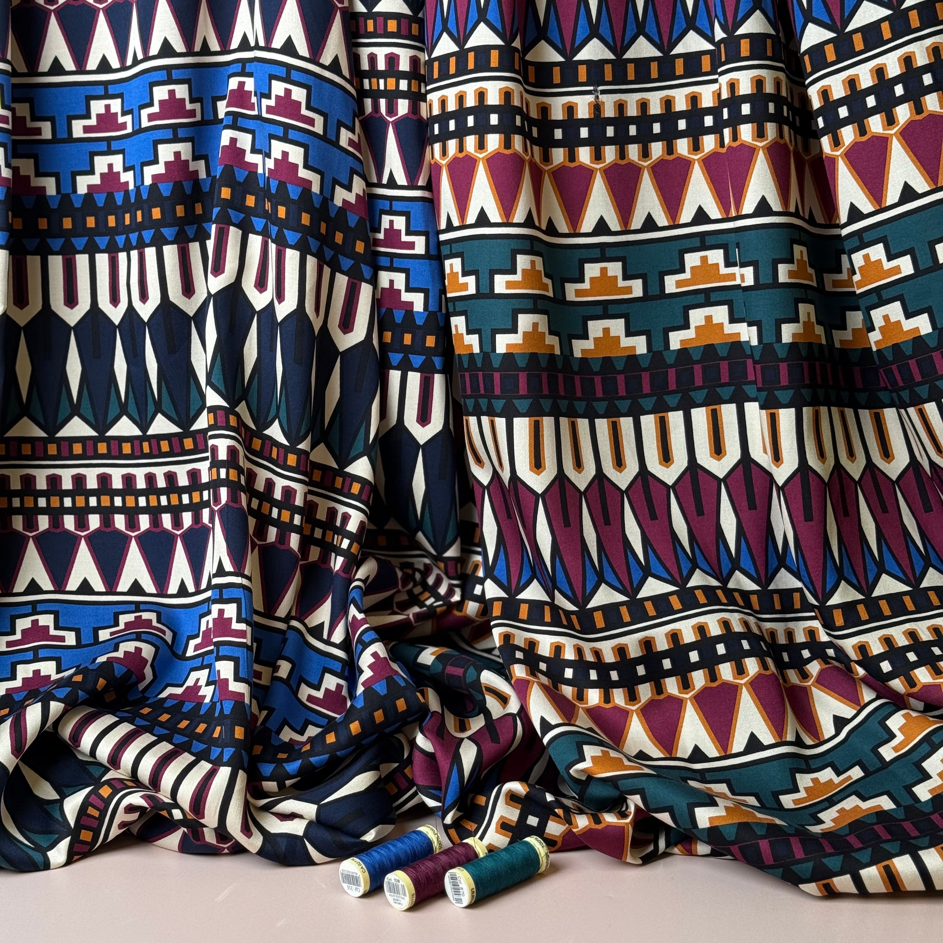 Autumn Jewel Royal Blue Viscose Twill Sateen Fabric