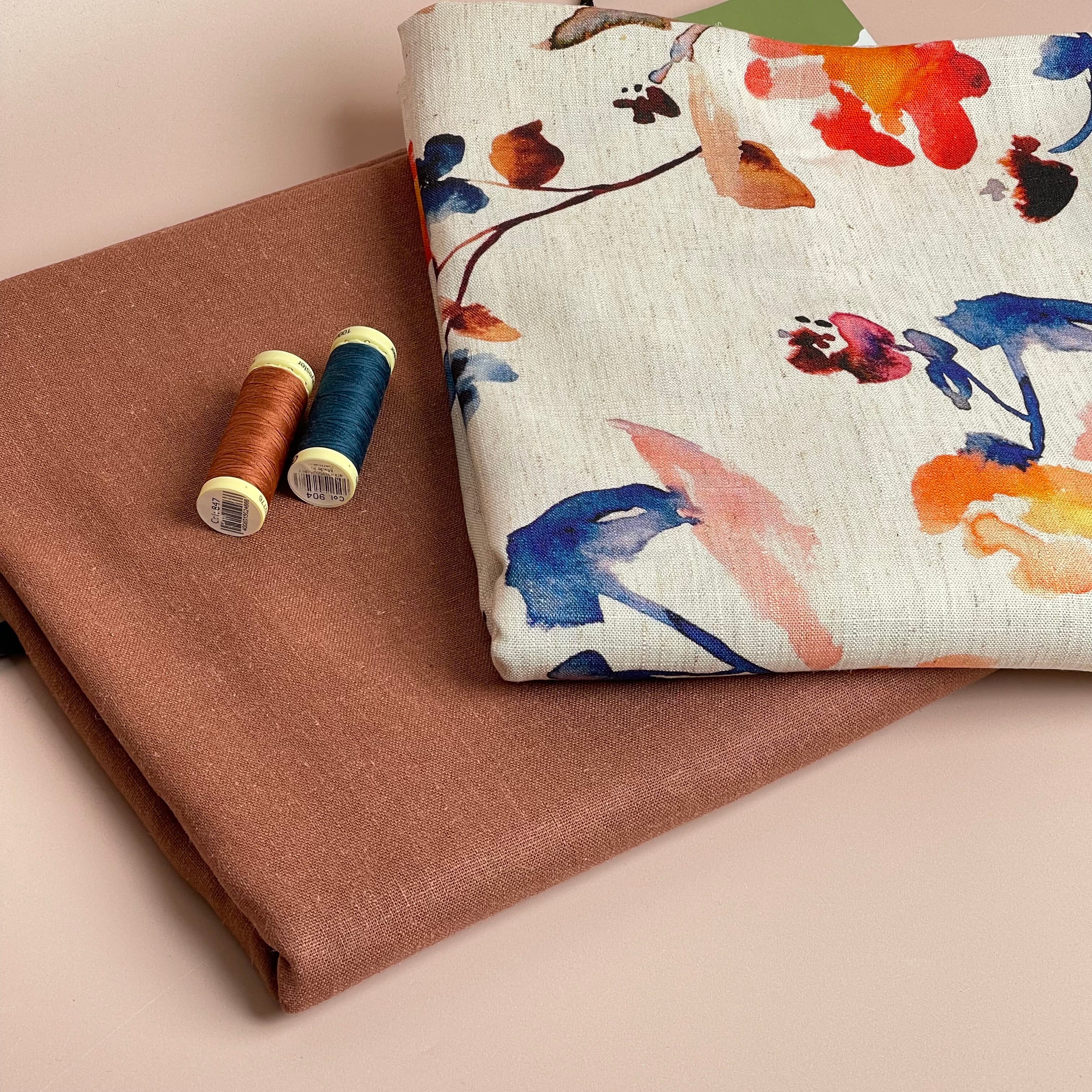 Make an Outfit Colour Bundle - Apricot Florals Viscose Linen and Russet Linen Blend