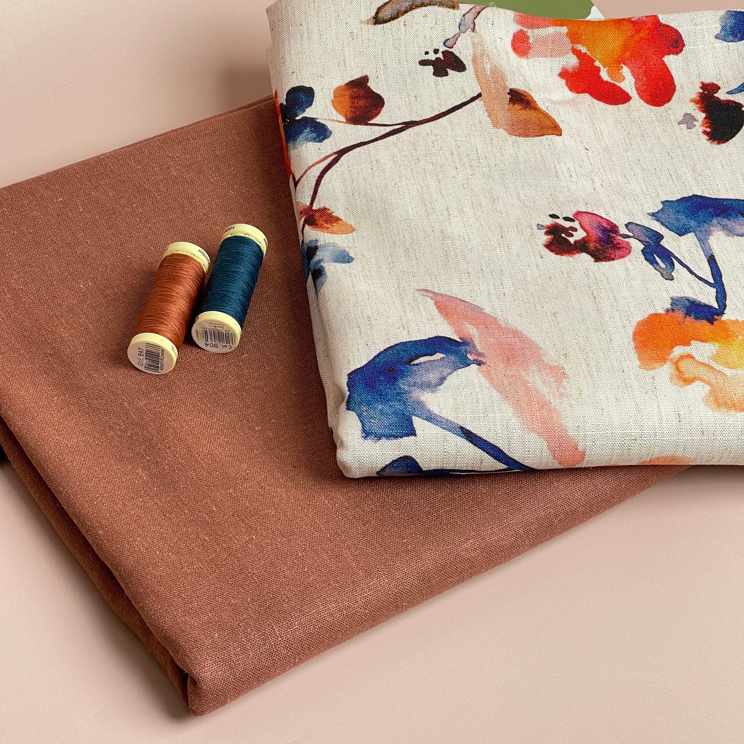 Make an Outfit Colour Bundle - Apricot Florals Viscose Linen and Russet Linen Blend