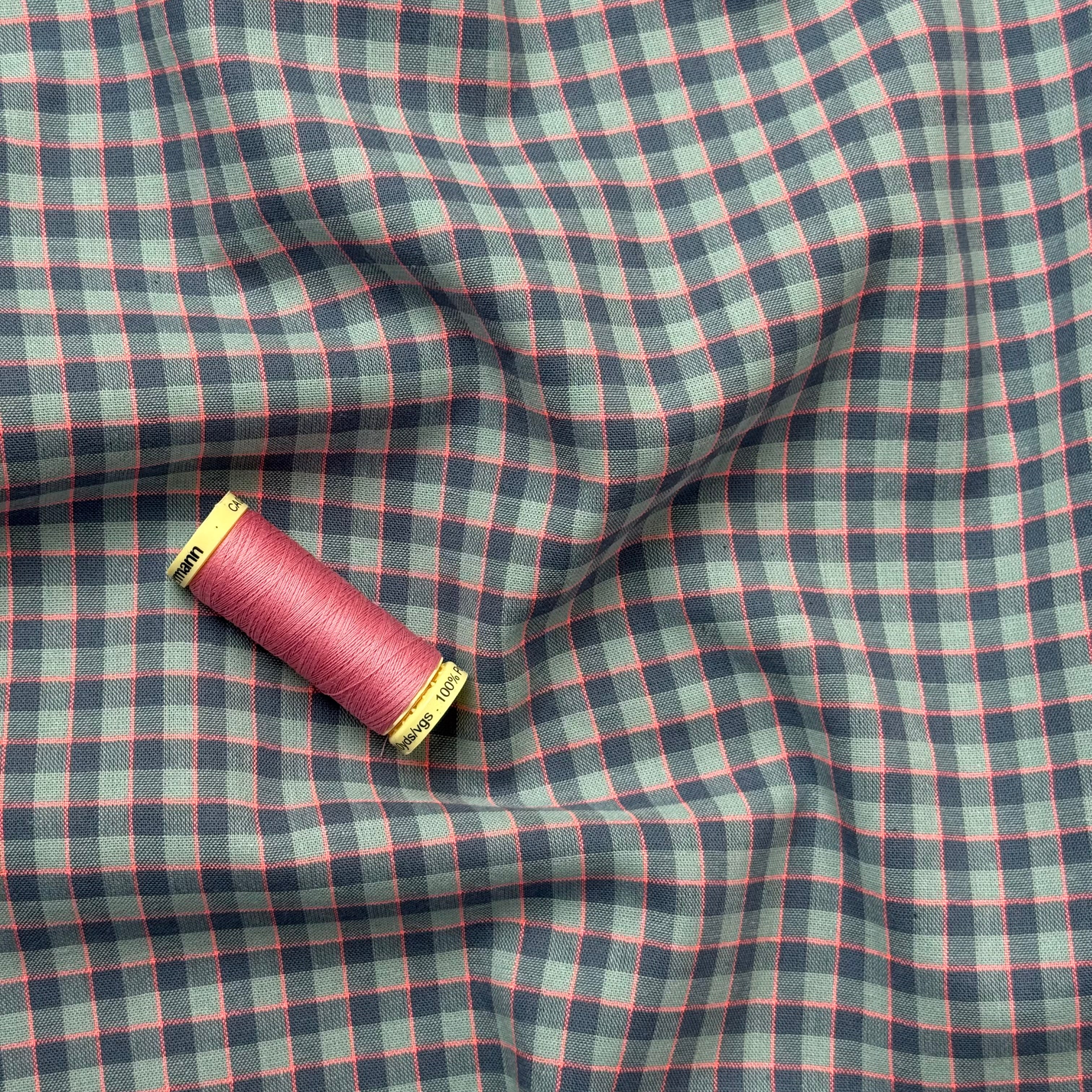 Yarn Dyed Teal & Neon Pink Gingham Cotton Fabric