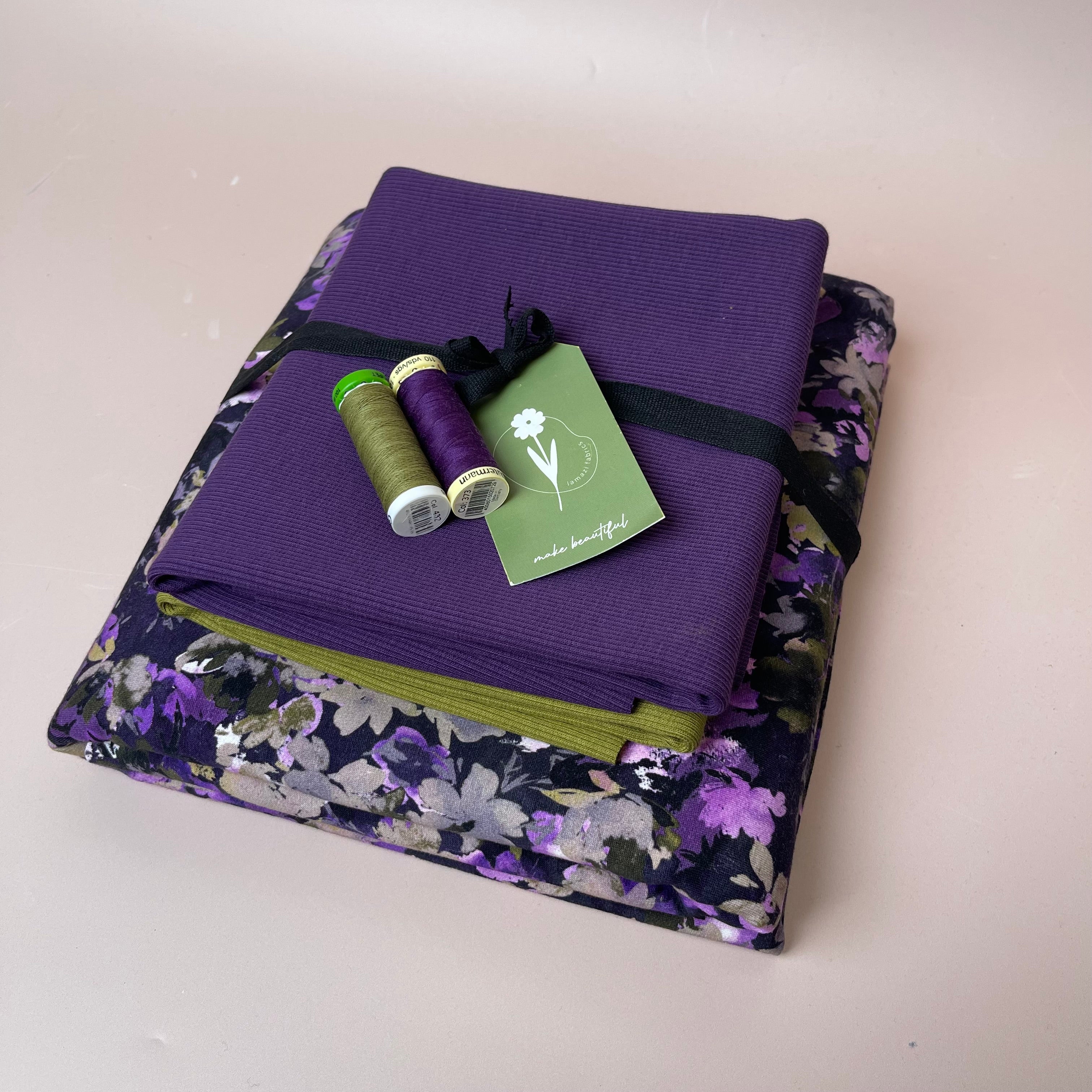 Colour Bundles - Autumn Flowers Purple Sweatshirt & Ribbing