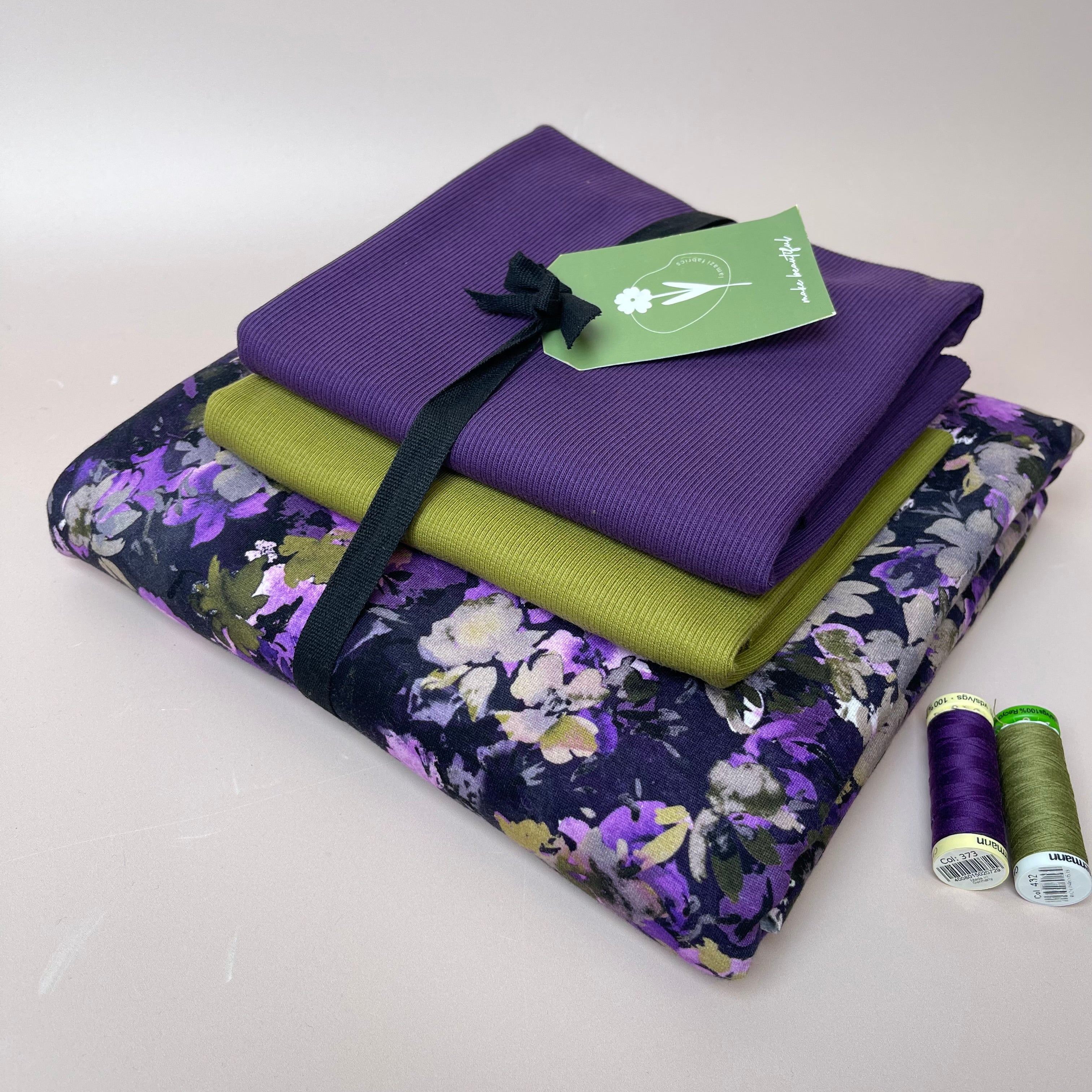Colour Bundles - Autumn Flowers Purple Sweatshirt & Ribbing