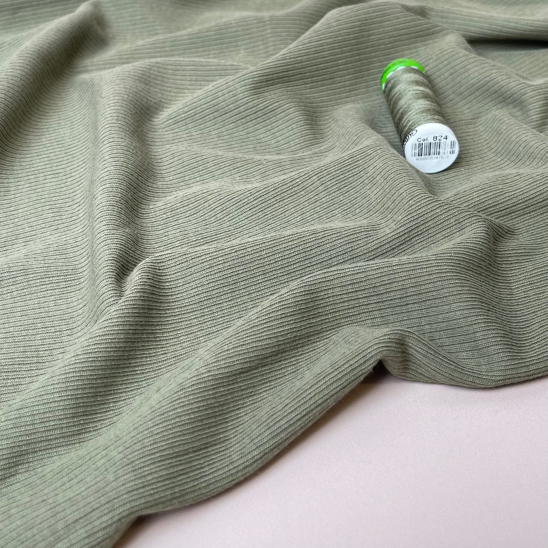Cosy Cotton Ribbed Jersey - Olive Green