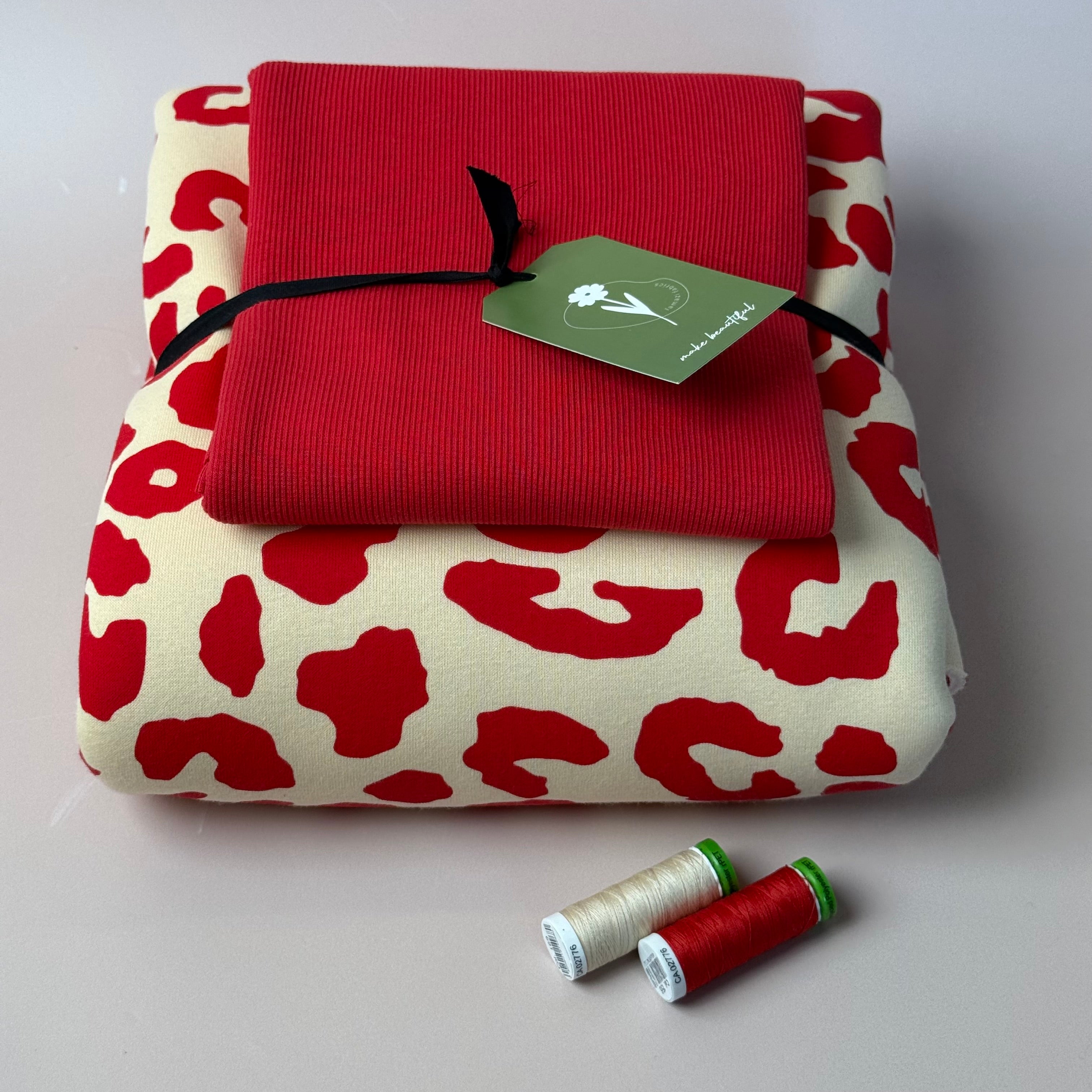 Colour Bundles - Tomato Red Leopard Sweatshirting and Ribbing