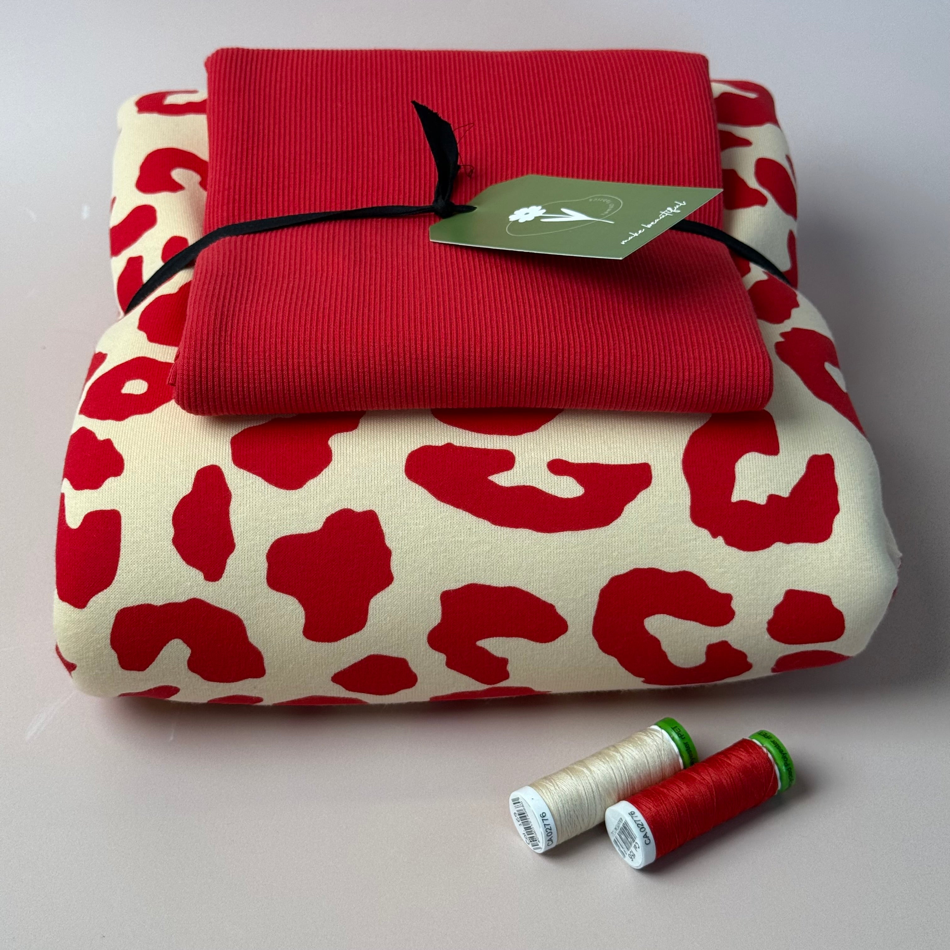 Colour Bundles - Tomato Red Leopard Sweatshirting and Ribbing