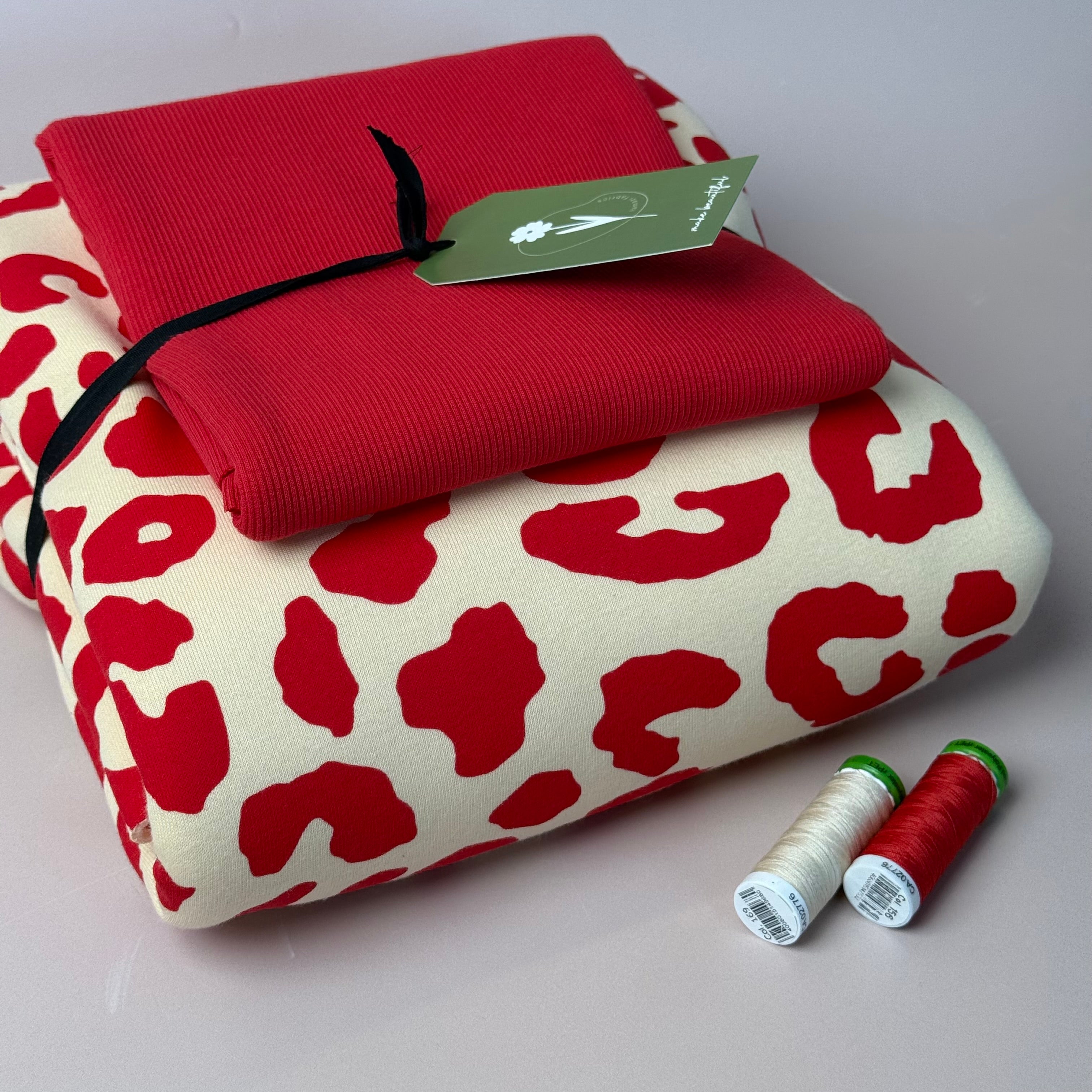 Colour Bundles - Tomato Red Leopard Sweatshirting and Ribbing