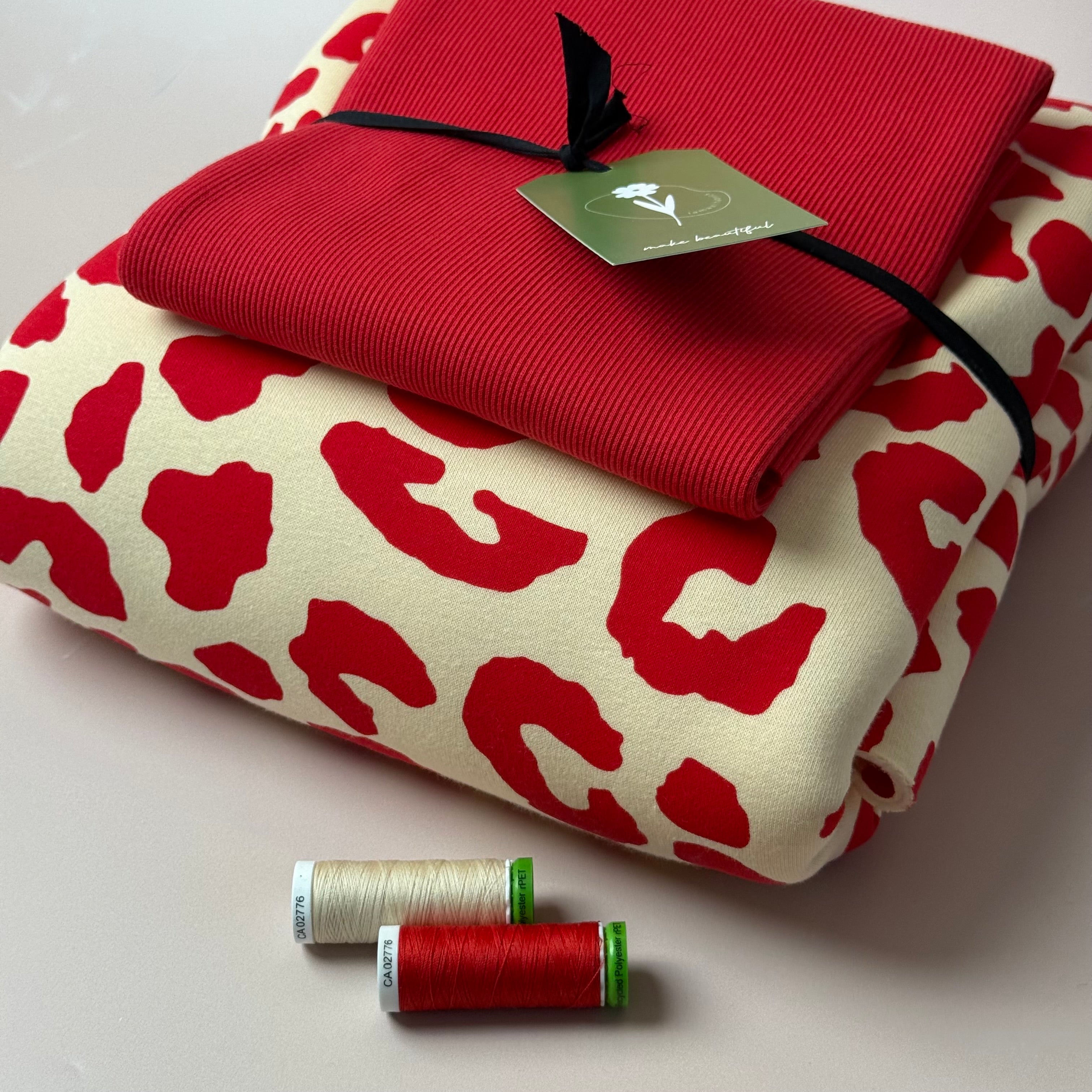 Colour Bundles - Tomato Red Leopard Sweatshirting and Ribbing