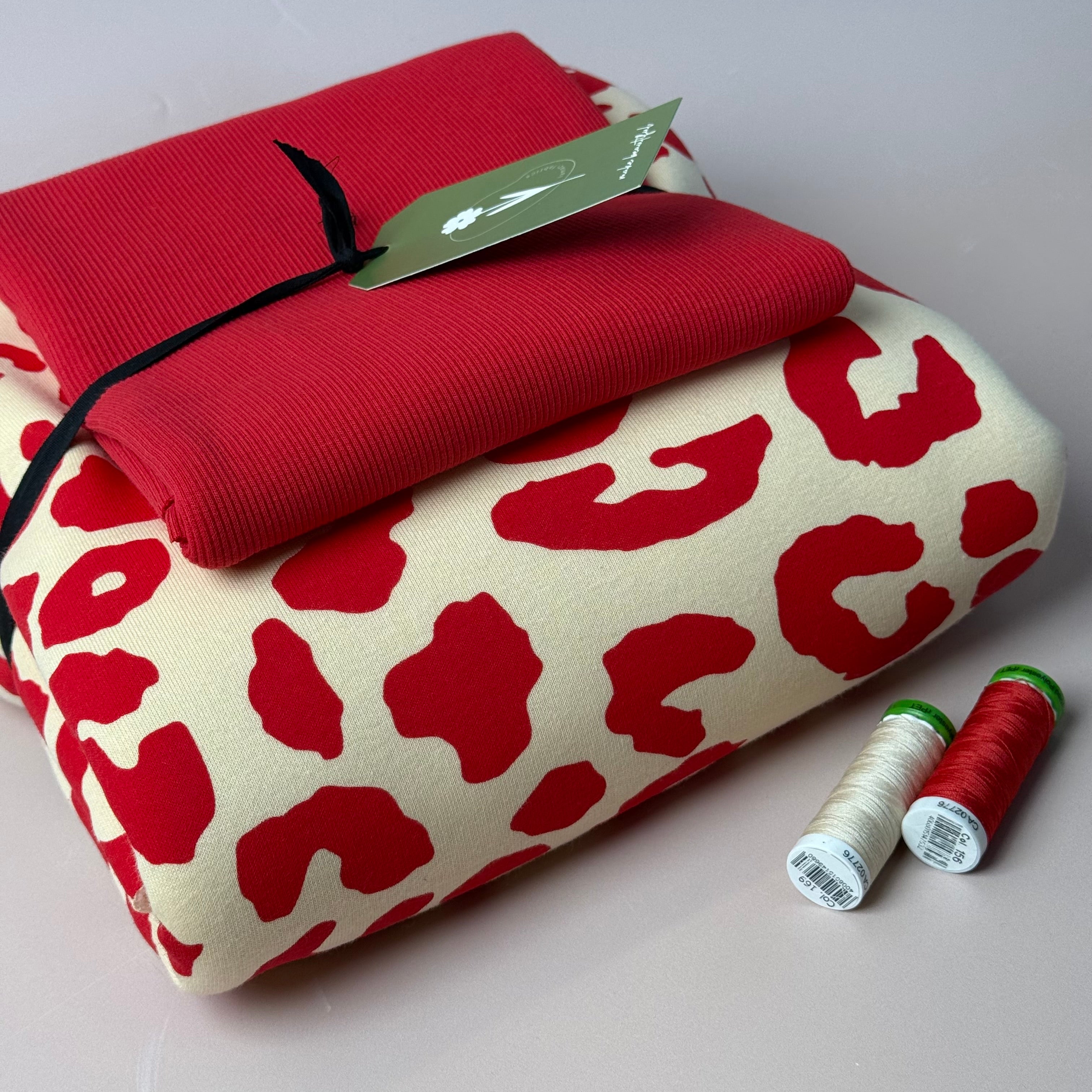 Colour Bundles - Tomato Red Leopard Sweatshirting and Ribbing
