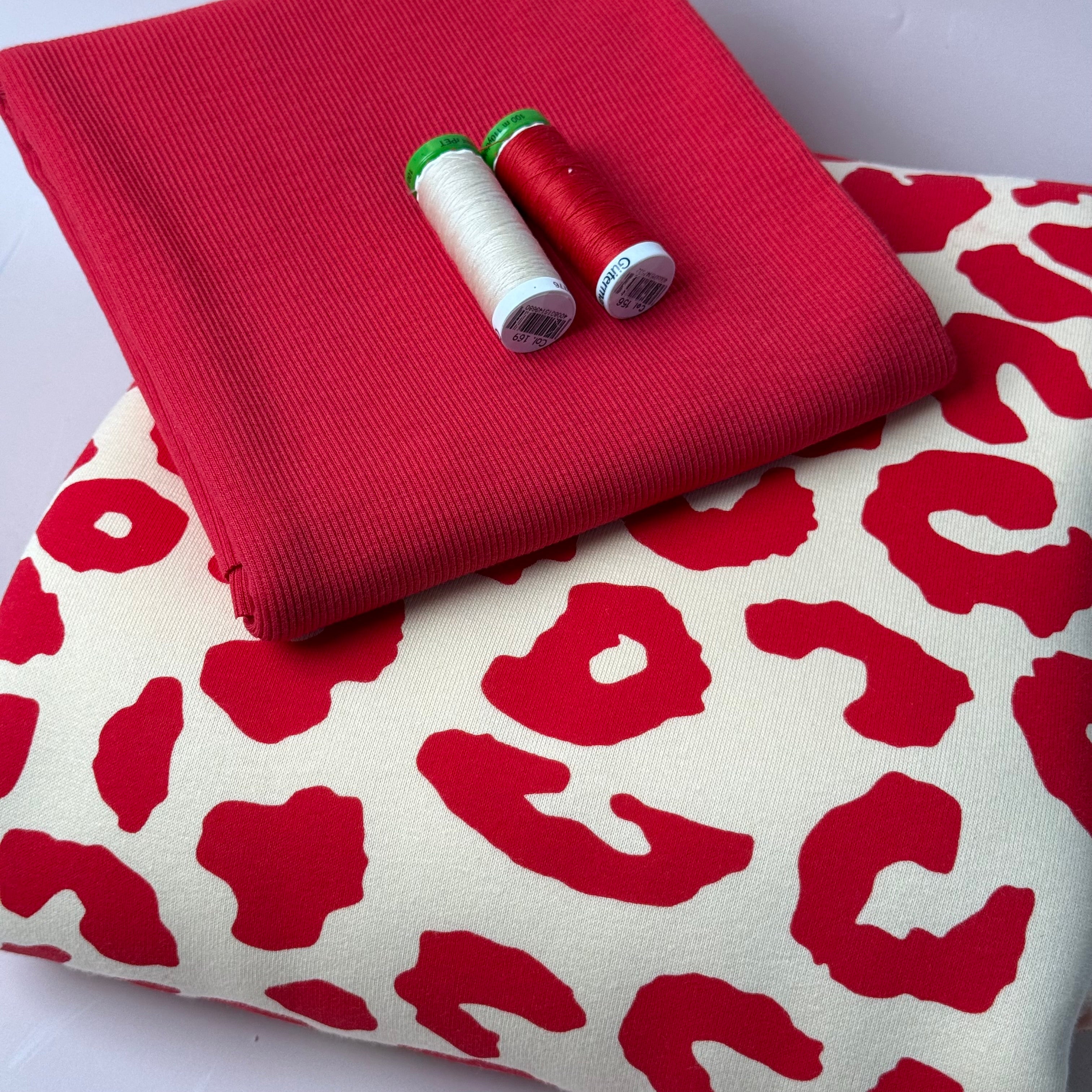 Colour Bundles - Tomato Red Leopard Sweatshirting and Ribbing