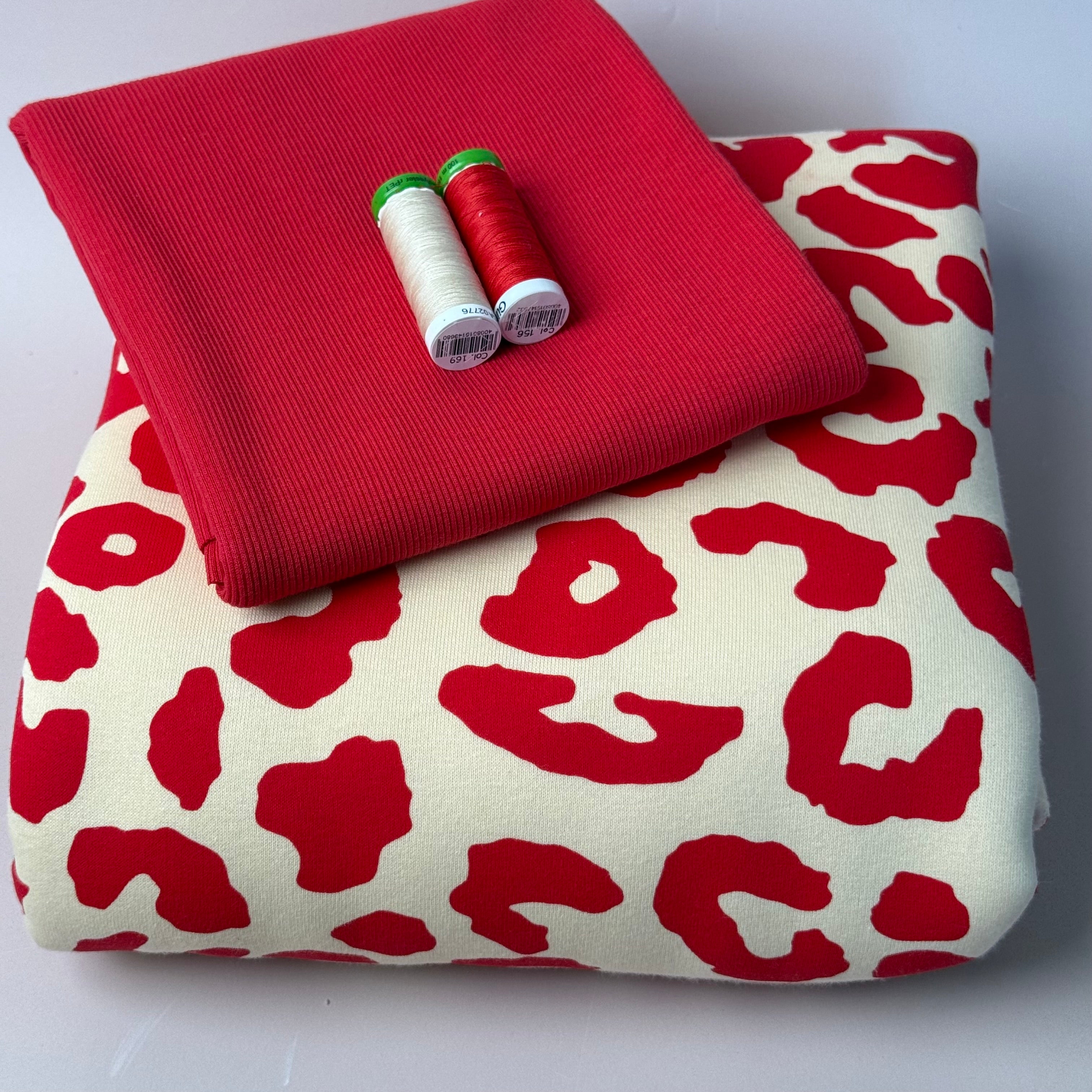 Colour Bundles - Tomato Red Leopard Sweatshirting and Ribbing