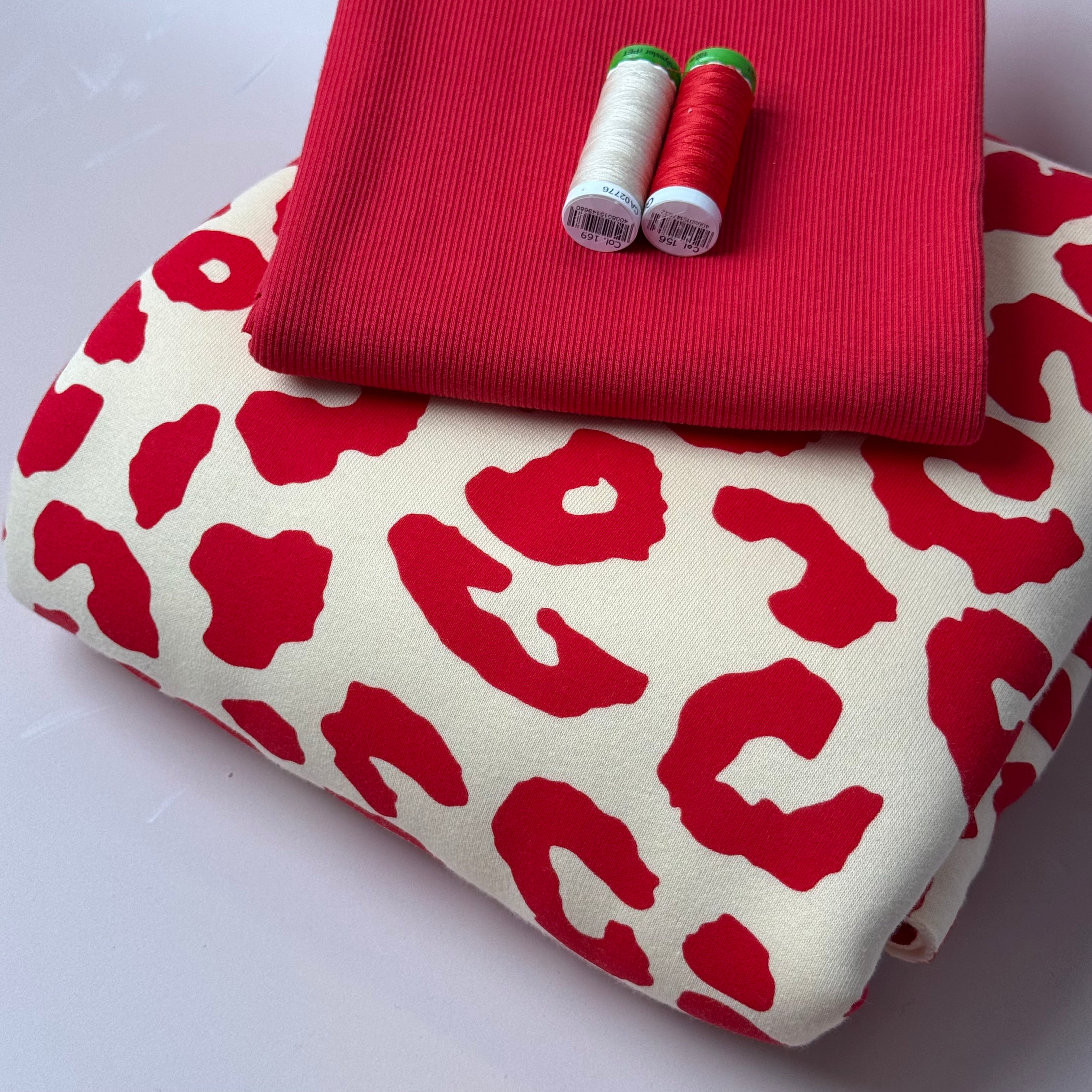 Colour Bundles - Tomato Red Leopard Sweatshirting and Ribbing