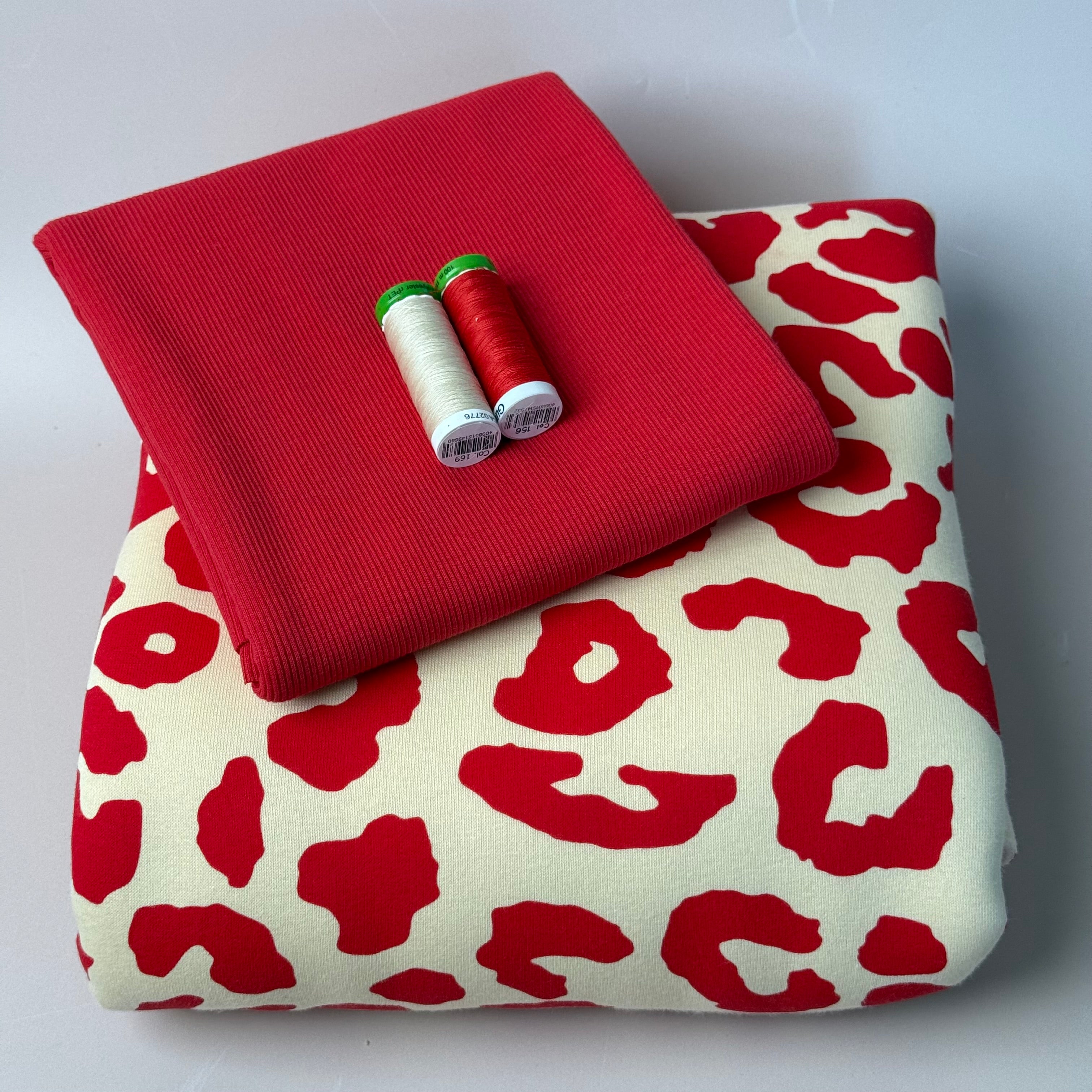 Colour Bundles - Tomato Red Leopard Sweatshirting and Ribbing
