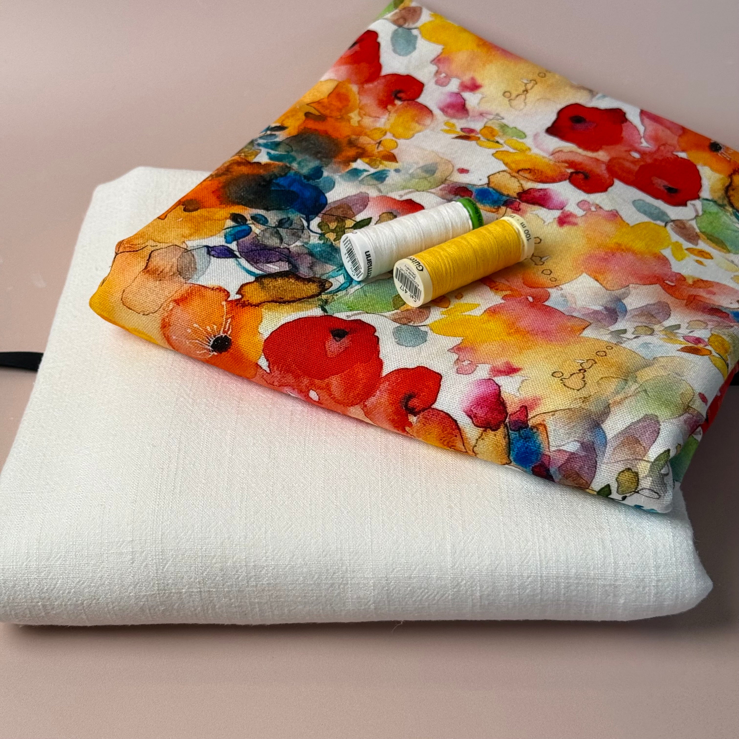 Make an Outfit Colour Bundle - Vibrant Watercolour Blooms Viscose Linen with Off-White Flow Linen Blend