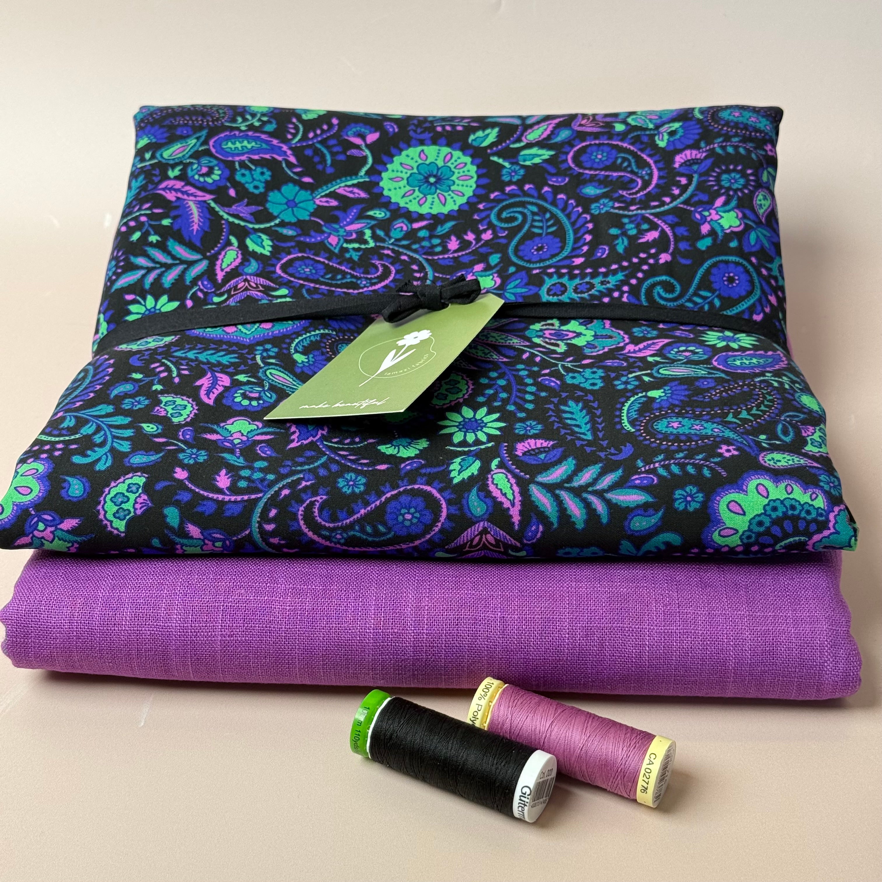 Make an Outfit Colour Bundle - Neon Paisley LENZING™ ECOVERO™ Viscose with Breeze Cyclamen Linen