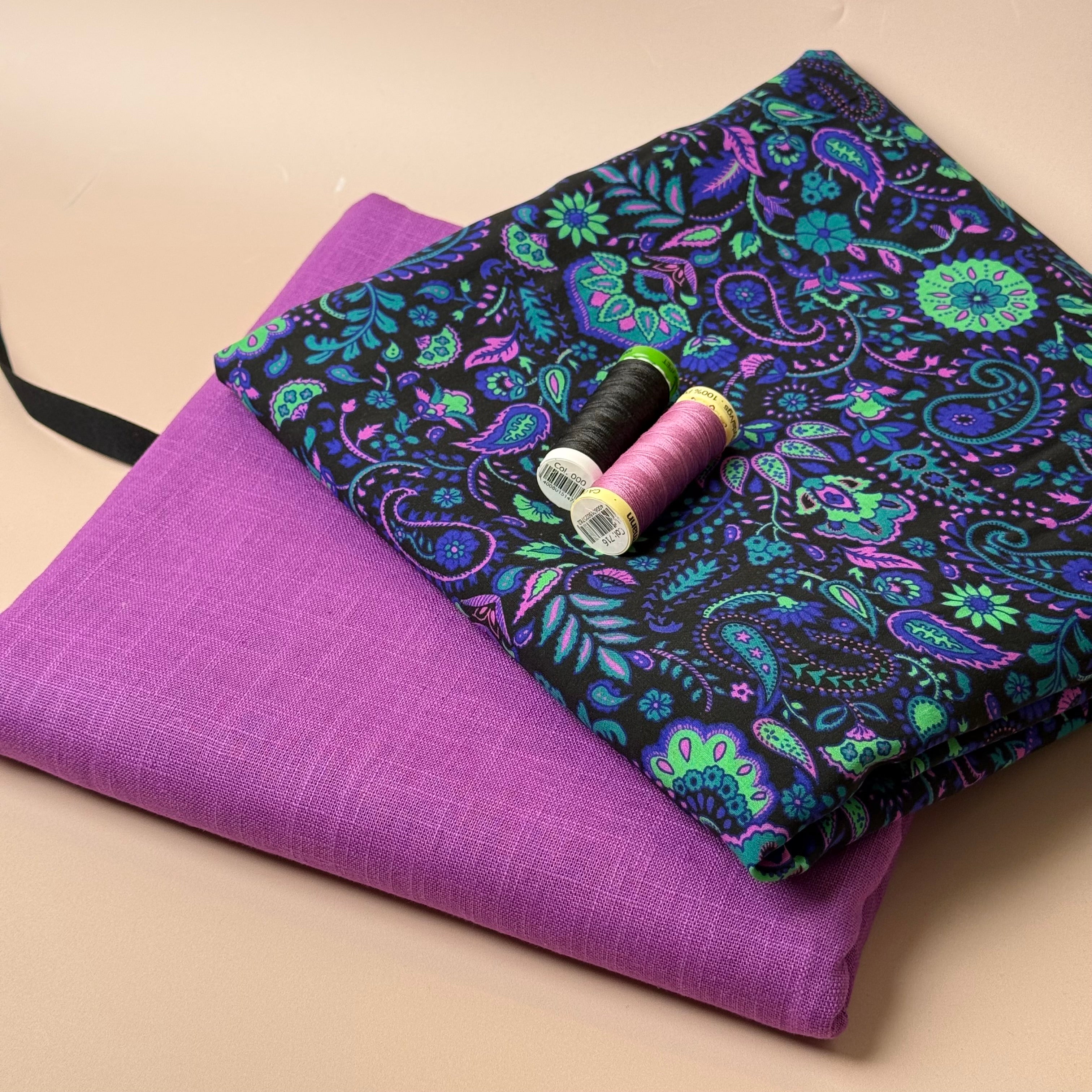 Make an Outfit Colour Bundle - Neon Paisley LENZING™ ECOVERO™ Viscose with Breeze Cyclamen Linen