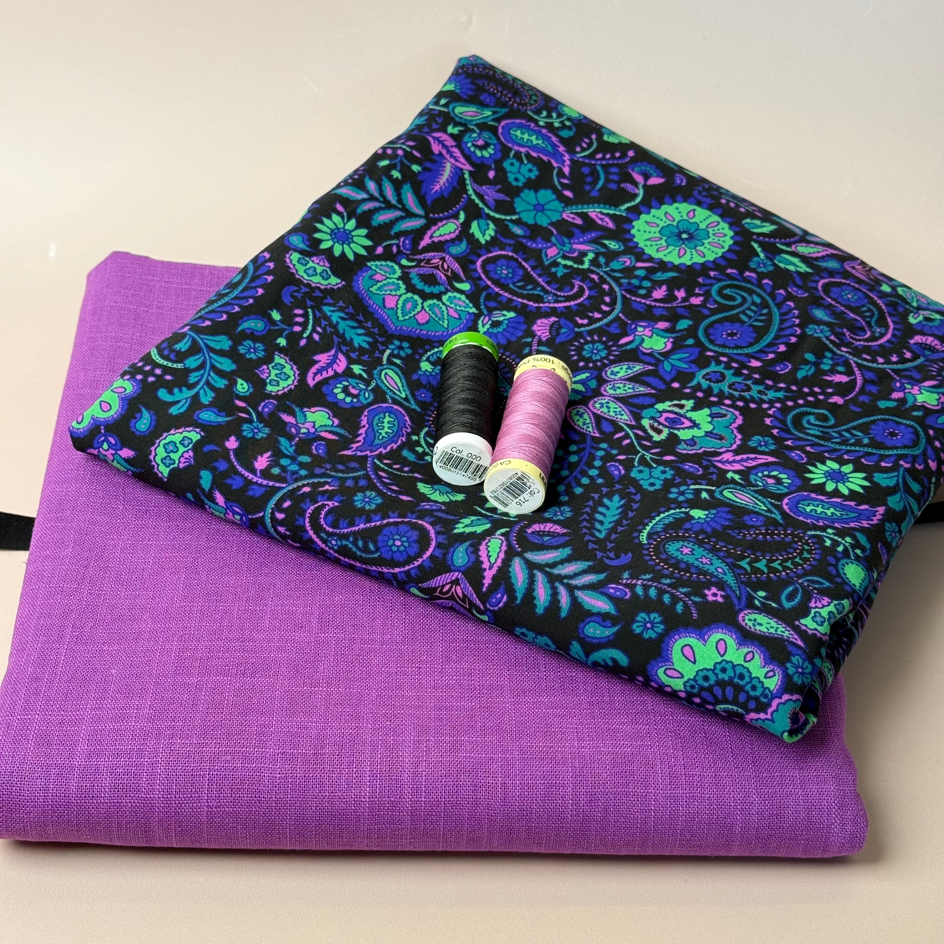 Make an Outfit Colour Bundle - Neon Paisley LENZING™ ECOVERO™ Viscose with Breeze Cyclamen Linen
