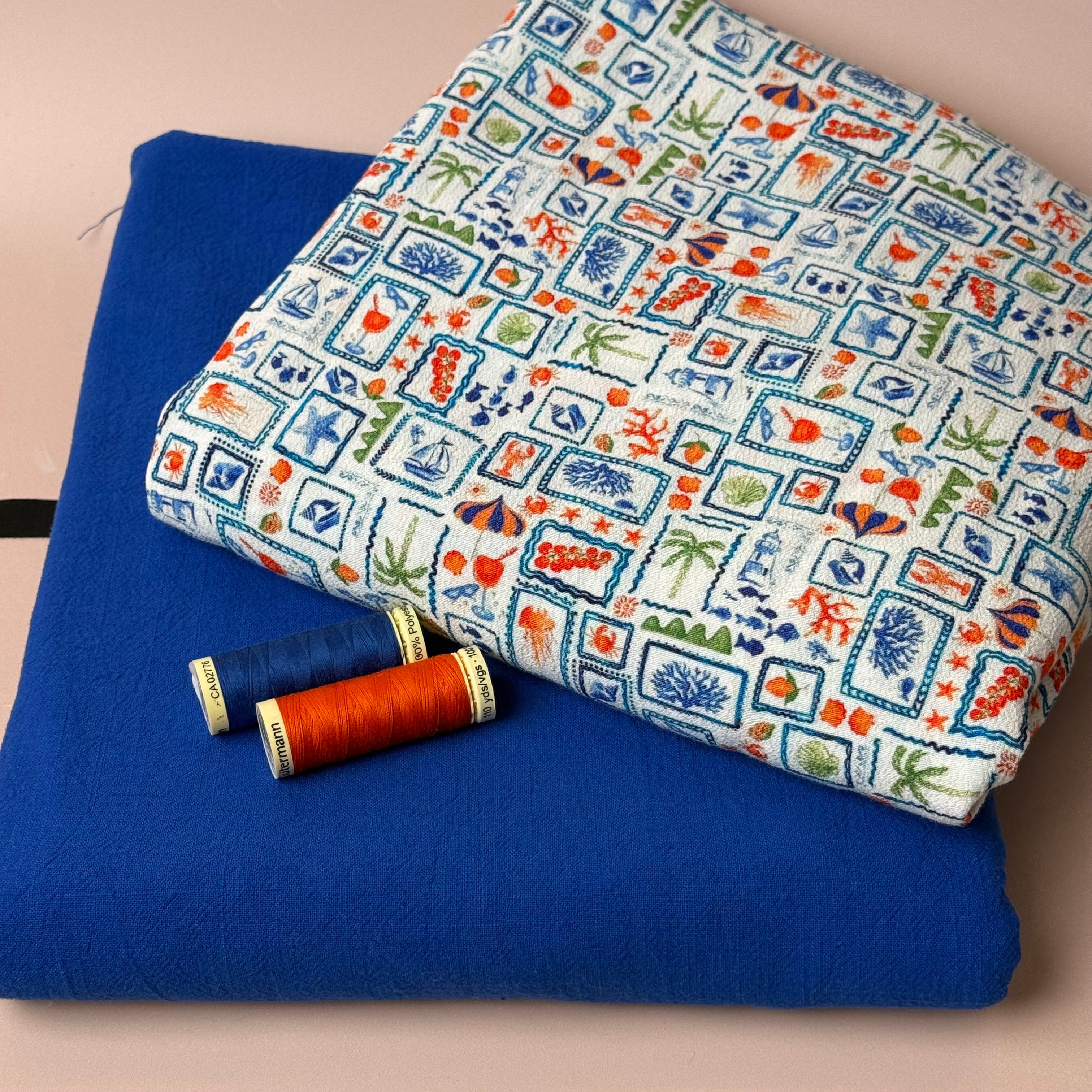 Make an Outfit Colour Bundle - Seaside Postcard Viscose Crepe with Cobalt Washed Cotton