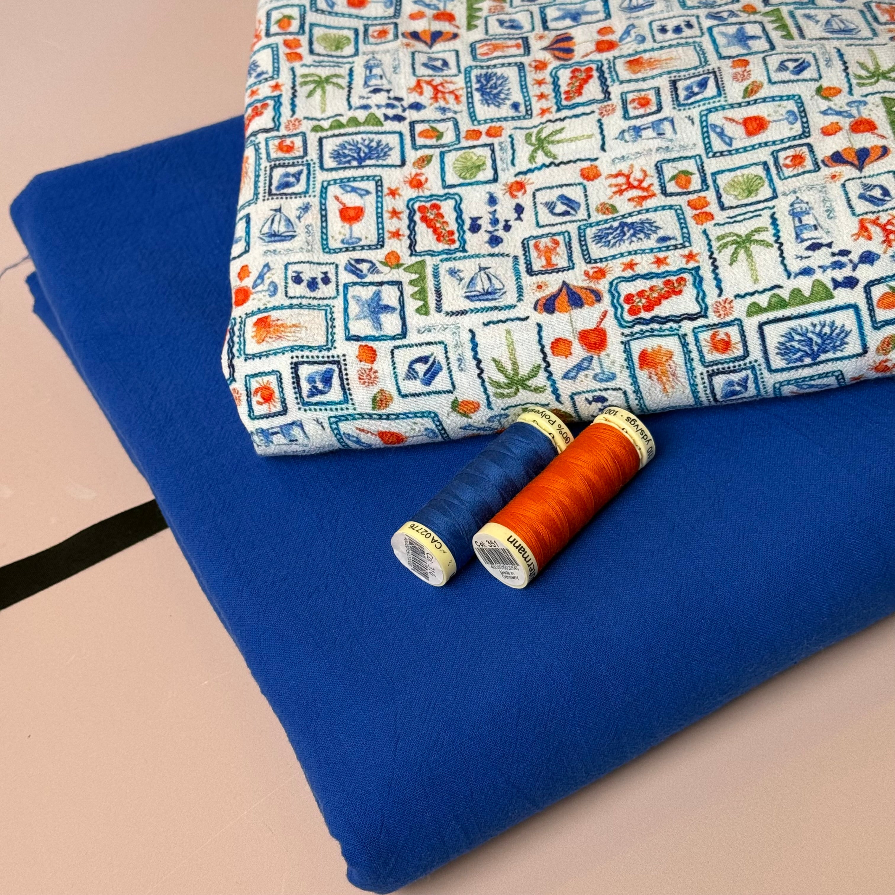 Make an Outfit Colour Bundle - Seaside Postcard Viscose Crepe with Cobalt Washed Cotton