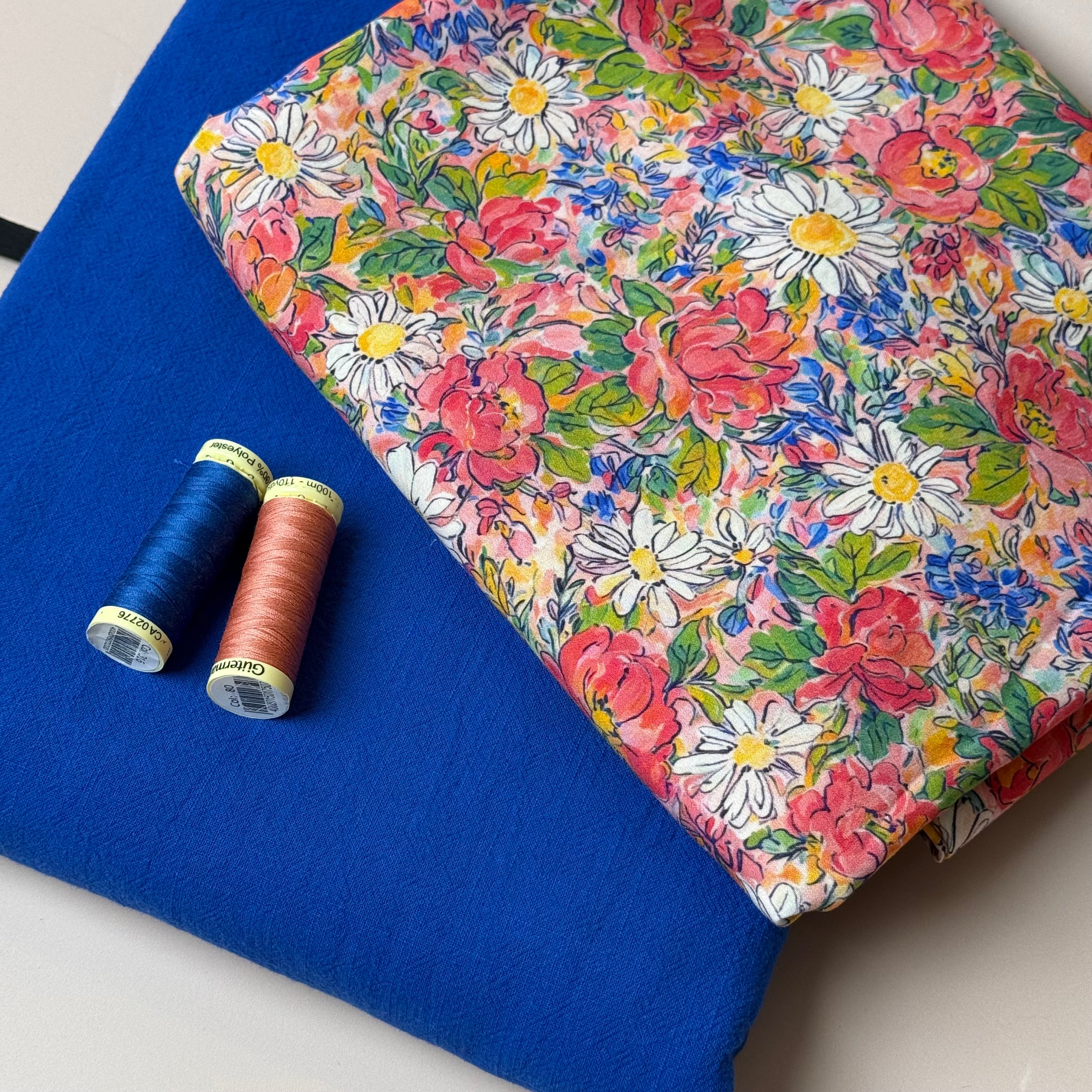 Make an Outfit Colour Bundle - Daisies in Filed Viscose with Cobalt Washed Cotton