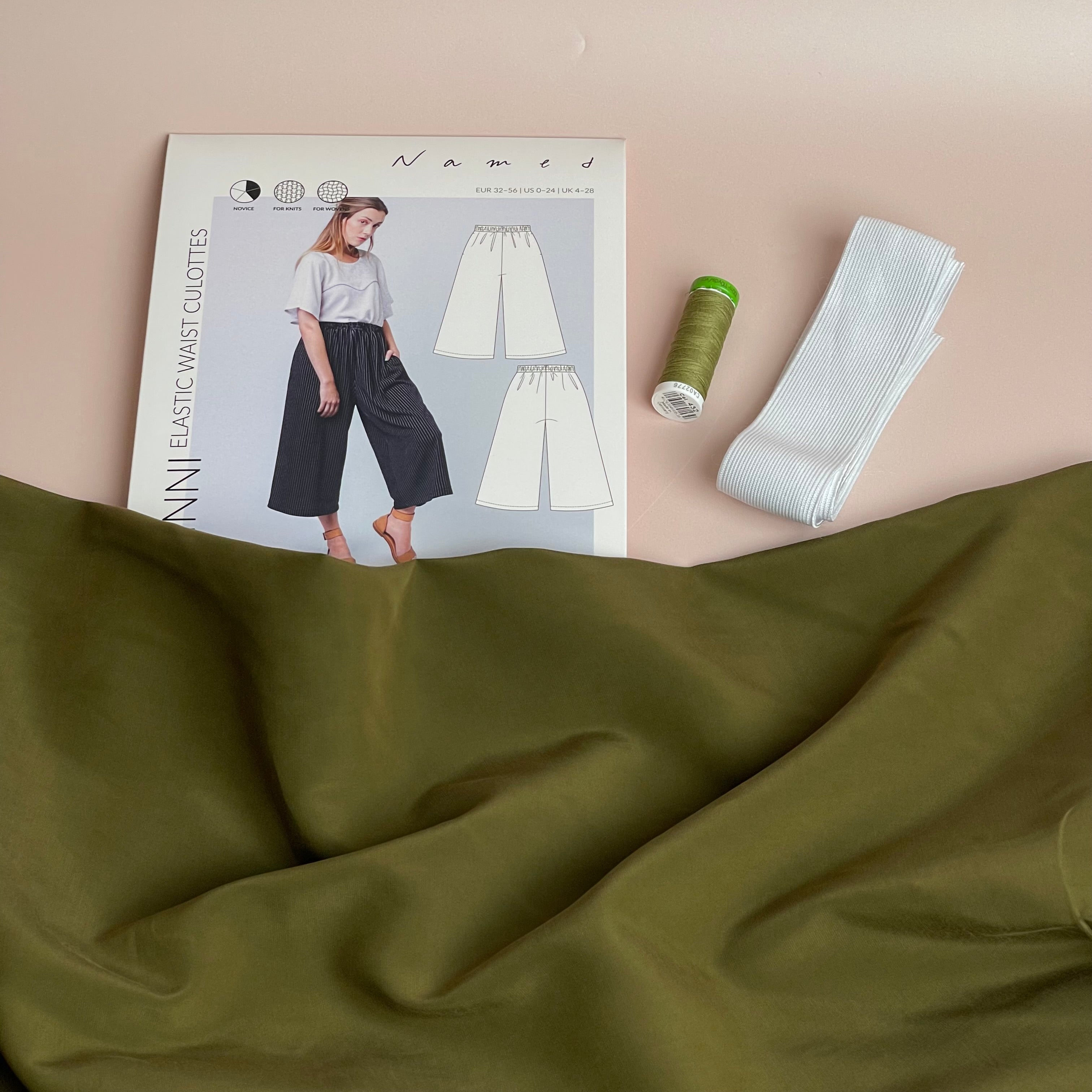 Sewing Kit - Named Ninni Culottes in Serene Khaki Sandwashed Viscose