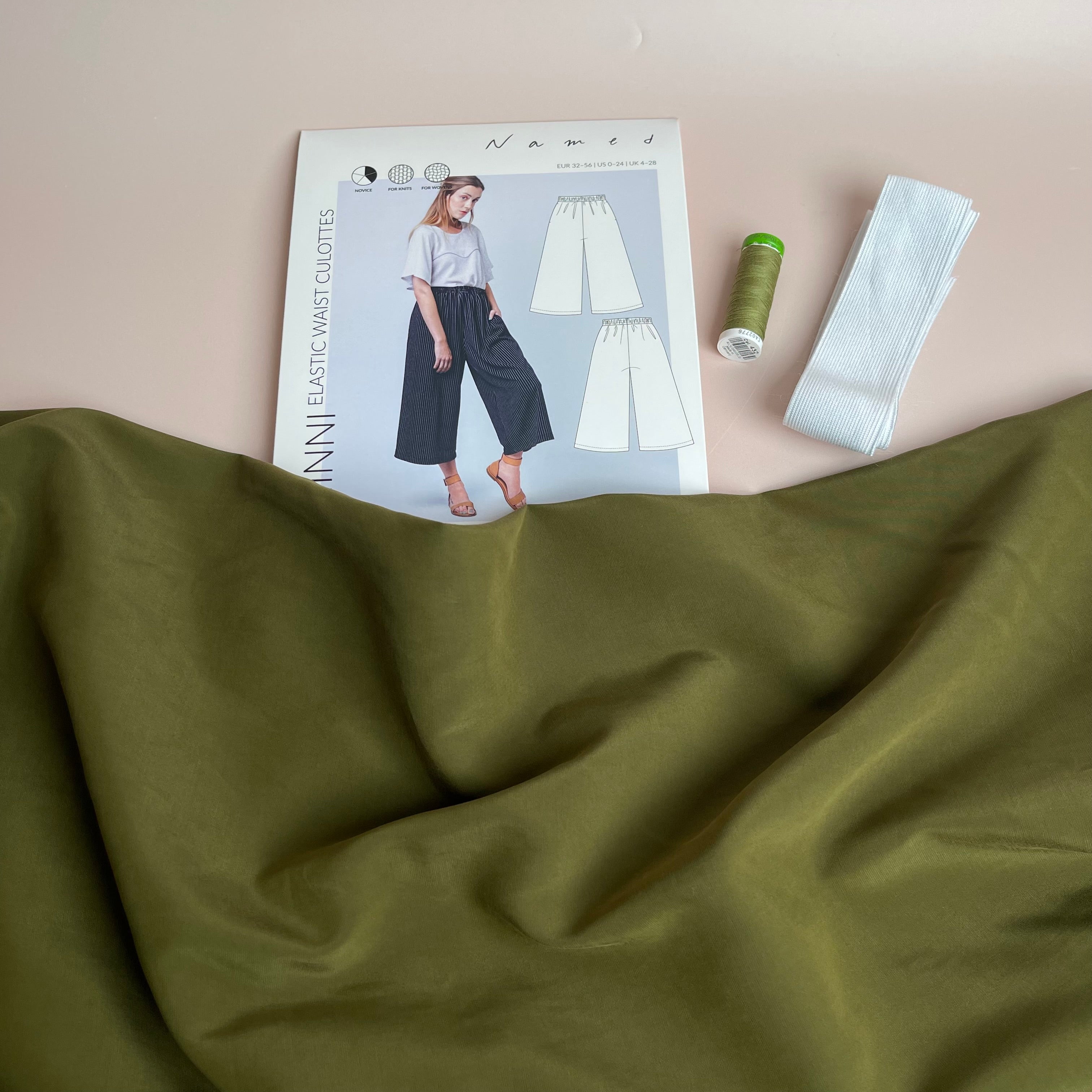 Sewing Kit - Named Ninni Culottes in Serene Khaki Sandwashed Viscose