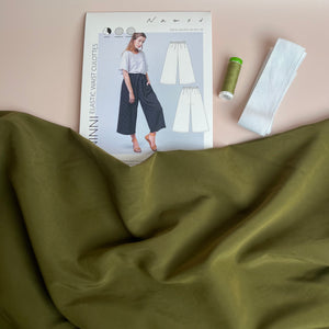 Sewing Kit - Named Ninni Culottes in Serene Khaki Sandwashed Viscose