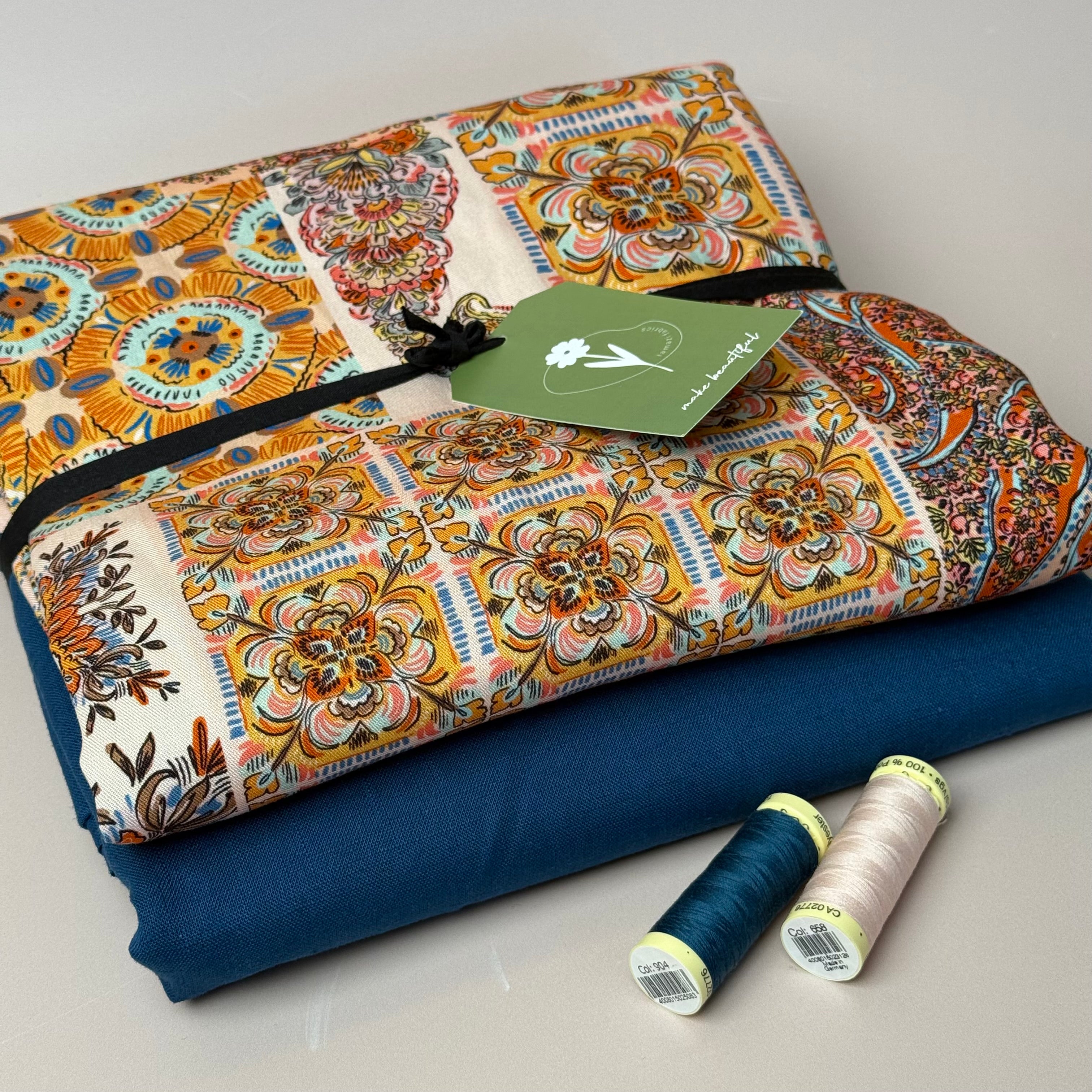 Make an Outfit Colour Bundle - Vintage Patchwork Canyon Clay Viscose Twill with Breeze LIGHT Ocean Linen