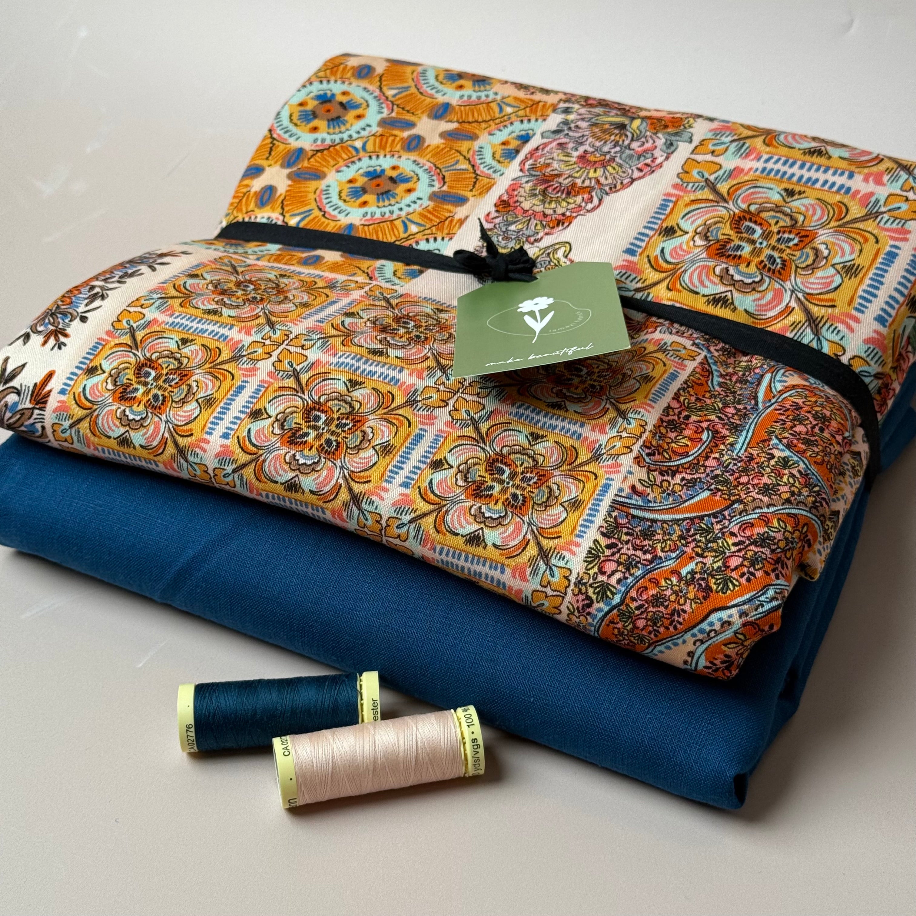 Make an Outfit Colour Bundle - Vintage Patchwork Canyon Clay Viscose Twill with Breeze LIGHT Ocean Linen