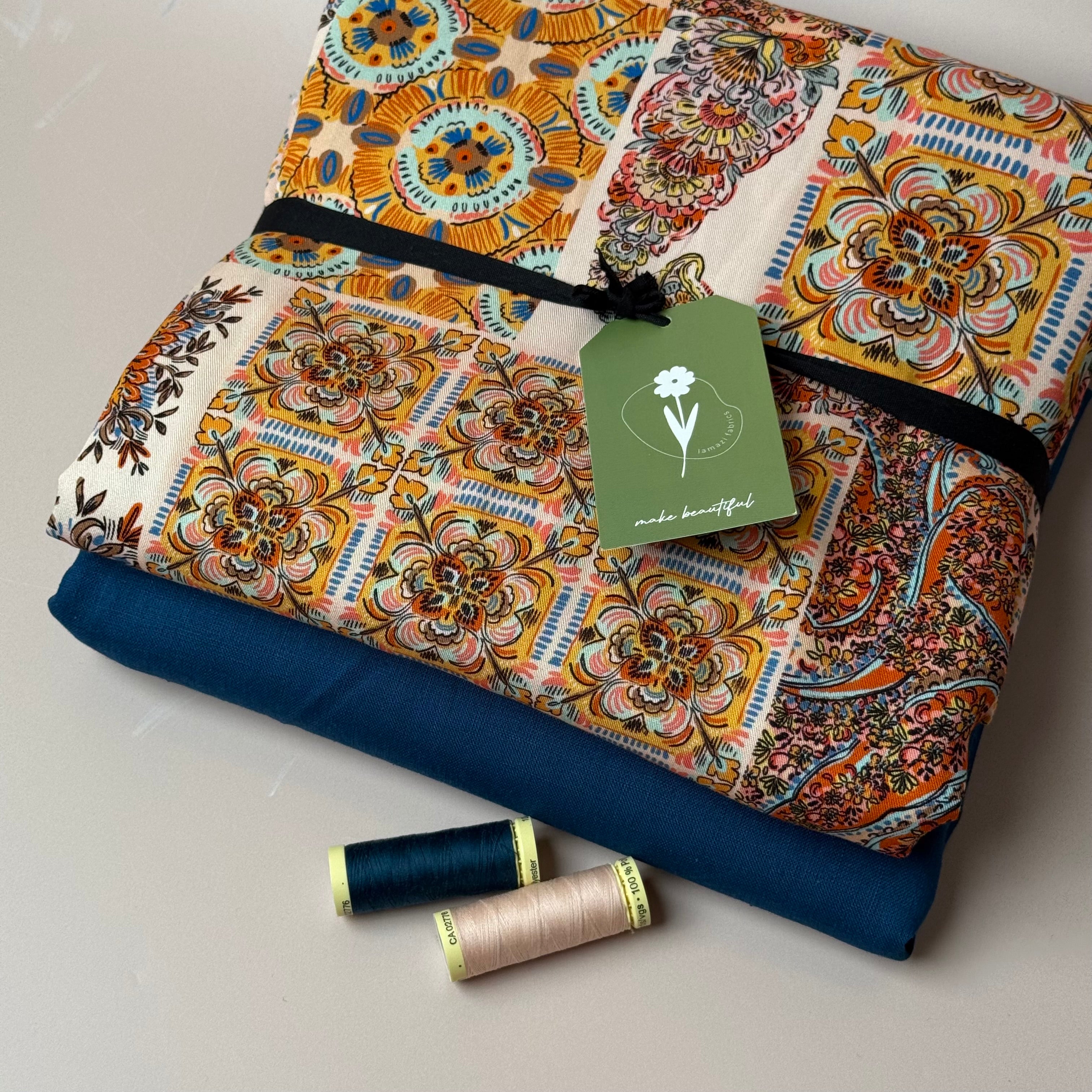 Make an Outfit Colour Bundle - Vintage Patchwork Canyon Clay Viscose Twill with Breeze LIGHT Ocean Linen