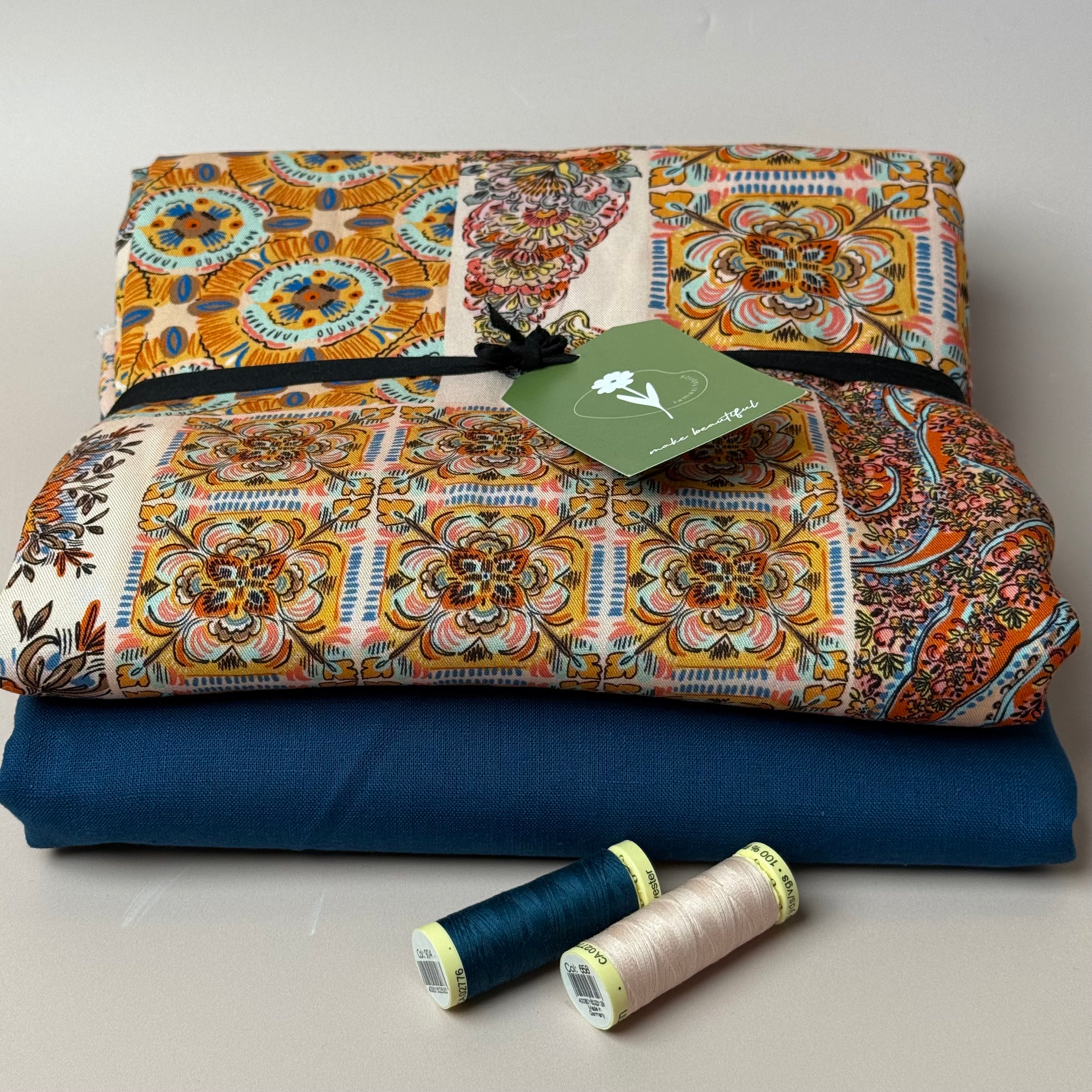 Make an Outfit Colour Bundle - Vintage Patchwork Canyon Clay Viscose Twill with Breeze LIGHT Ocean Linen