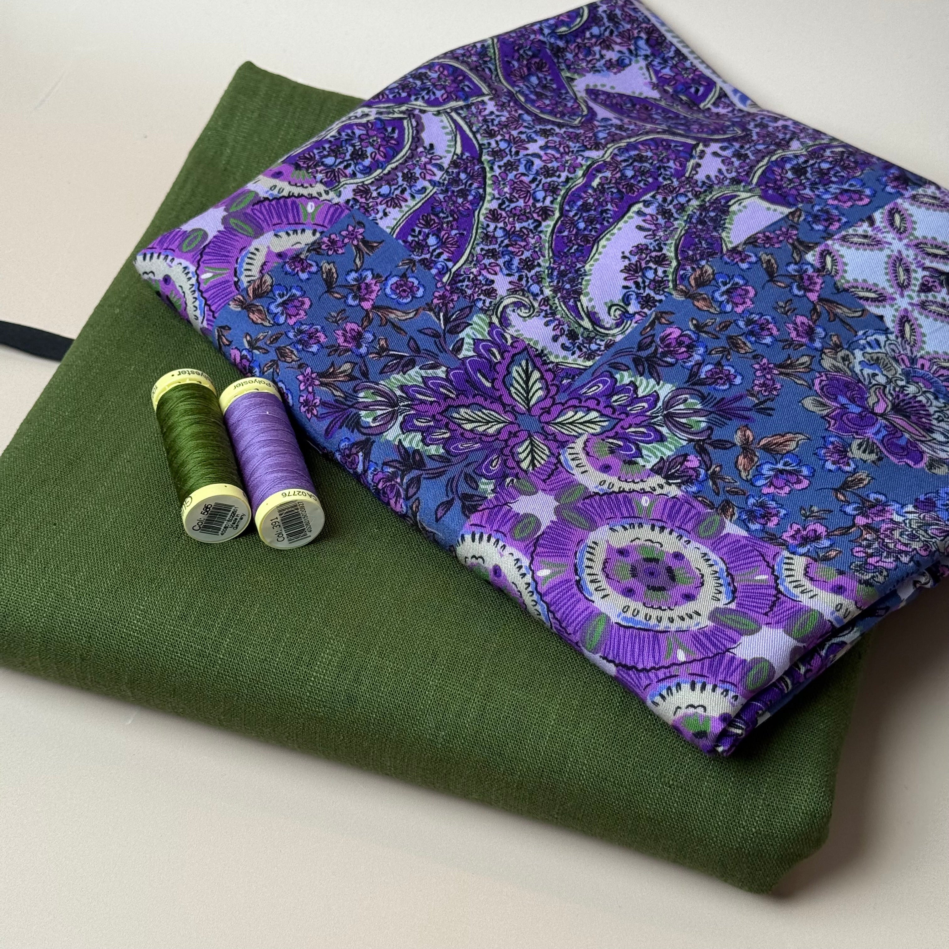 Make an Outfit Colour Bundle - Vintage Patchwork Purple Viscose Twill with Breeze Khaki Green Linen